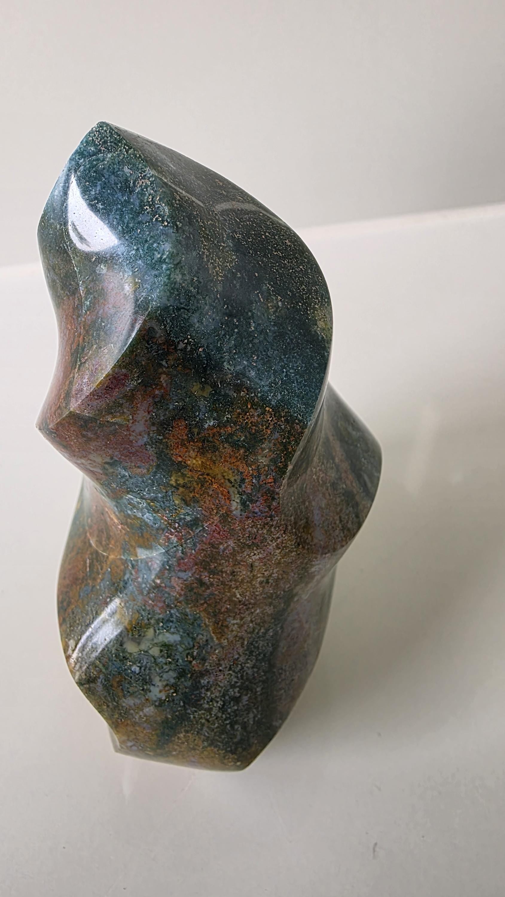 Polished Ocean Jasper Flame Crystal Carving – 428g (10cm)