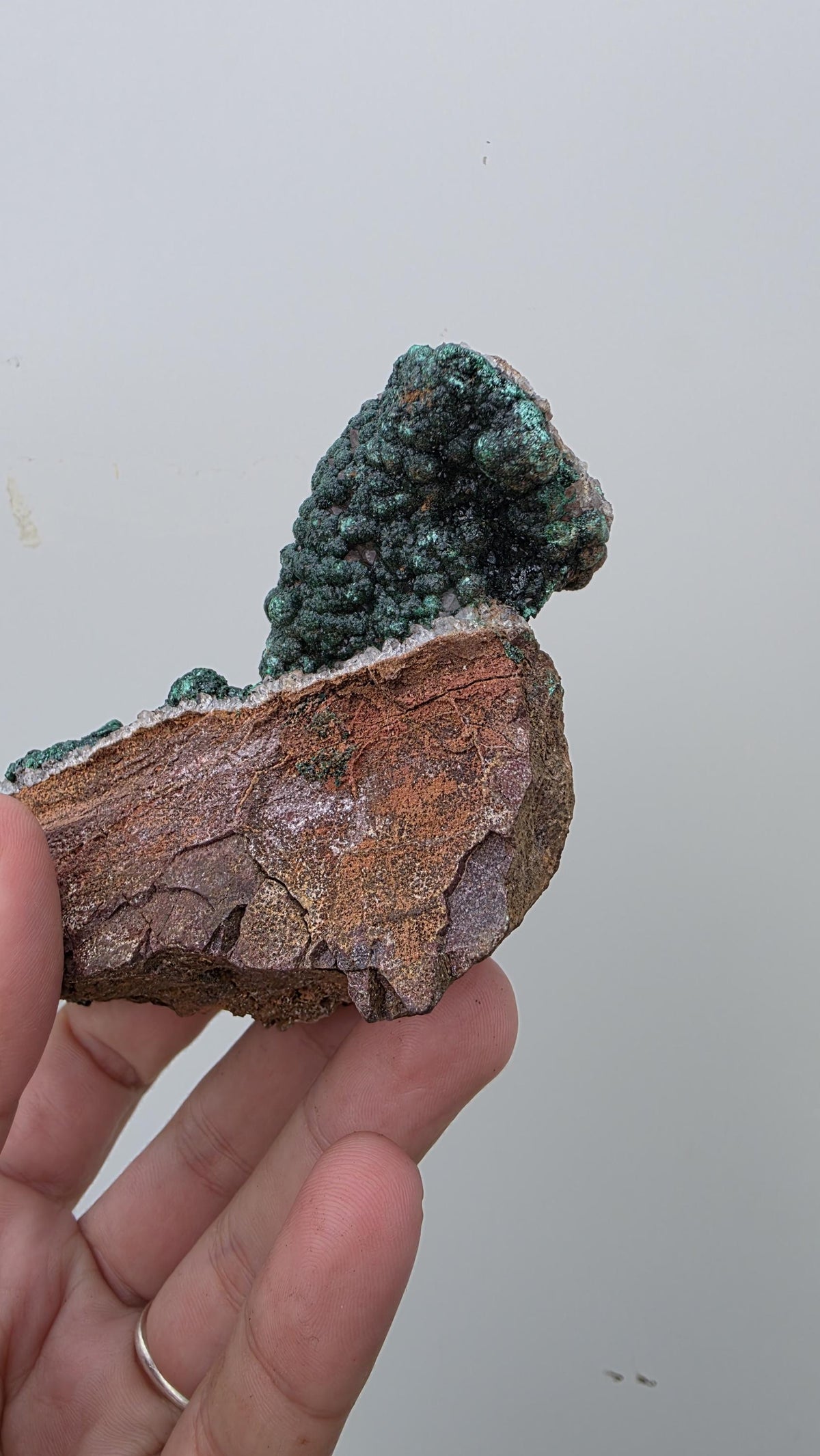Velvet Botryoidal Malachite on Druzy Quartz Matrix - Kambove, DR Congo (392 grams) - collectors piece