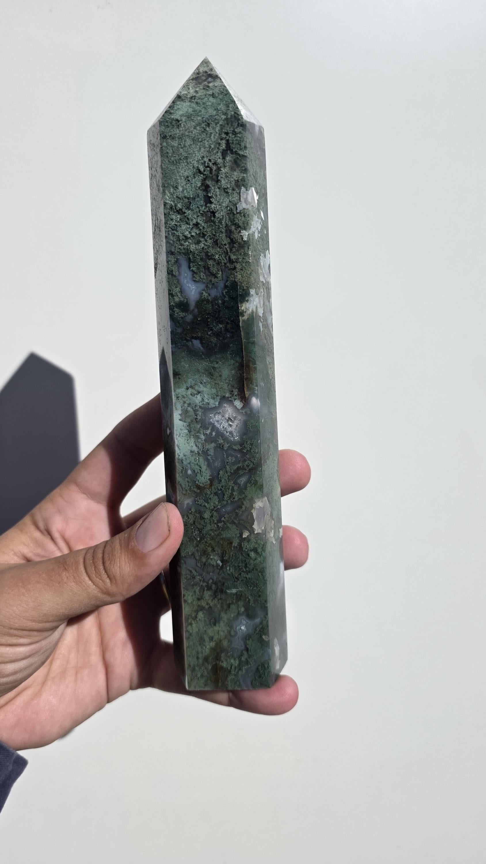 Large Moss Agate Tower