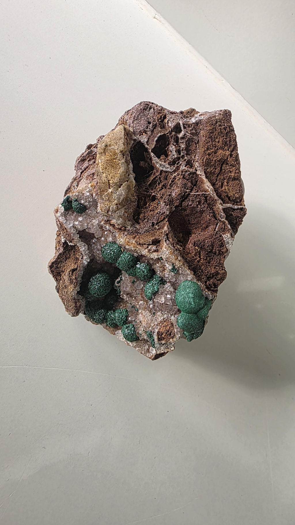 Sparkling Botryoidal Malachite on Druzy Quartz Matrix - Kambove, DR Congo (272g) - collectors piece