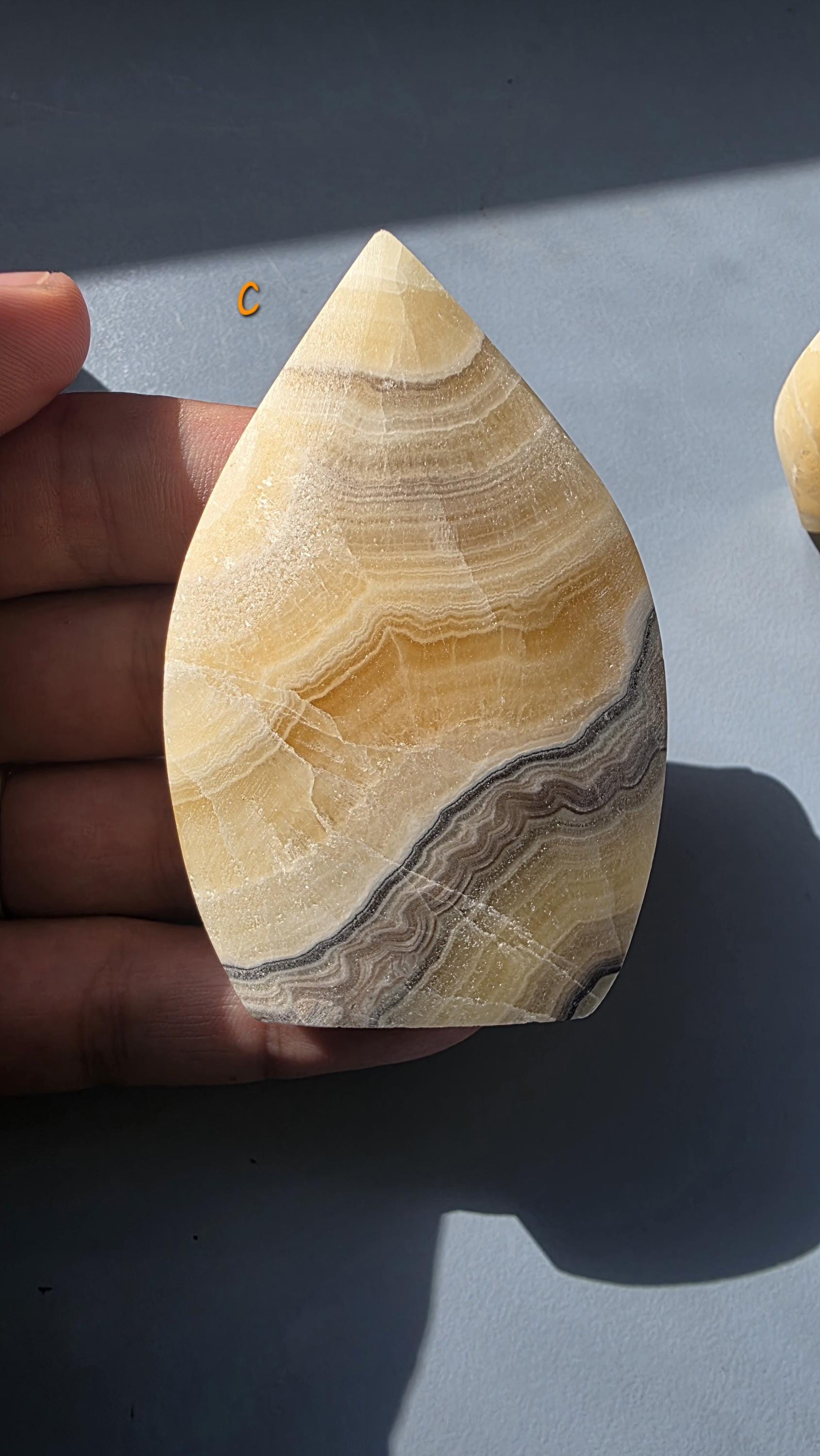 Banded Orange Calcite Tear-Drop Ornament, Matte Finish Mango Calcite Stone