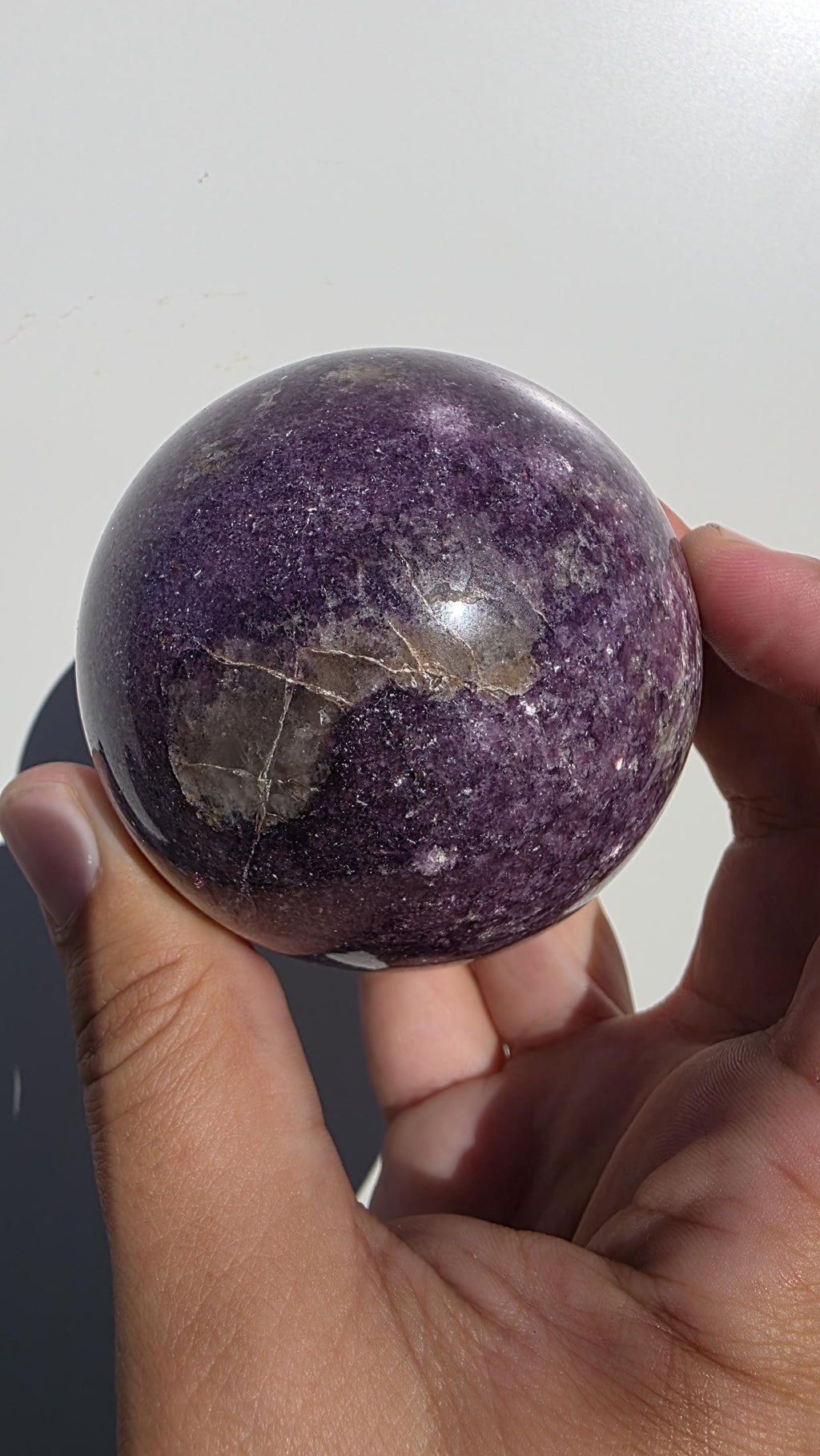 Lepidolite Sphere with Smoky Quartz Inclusions