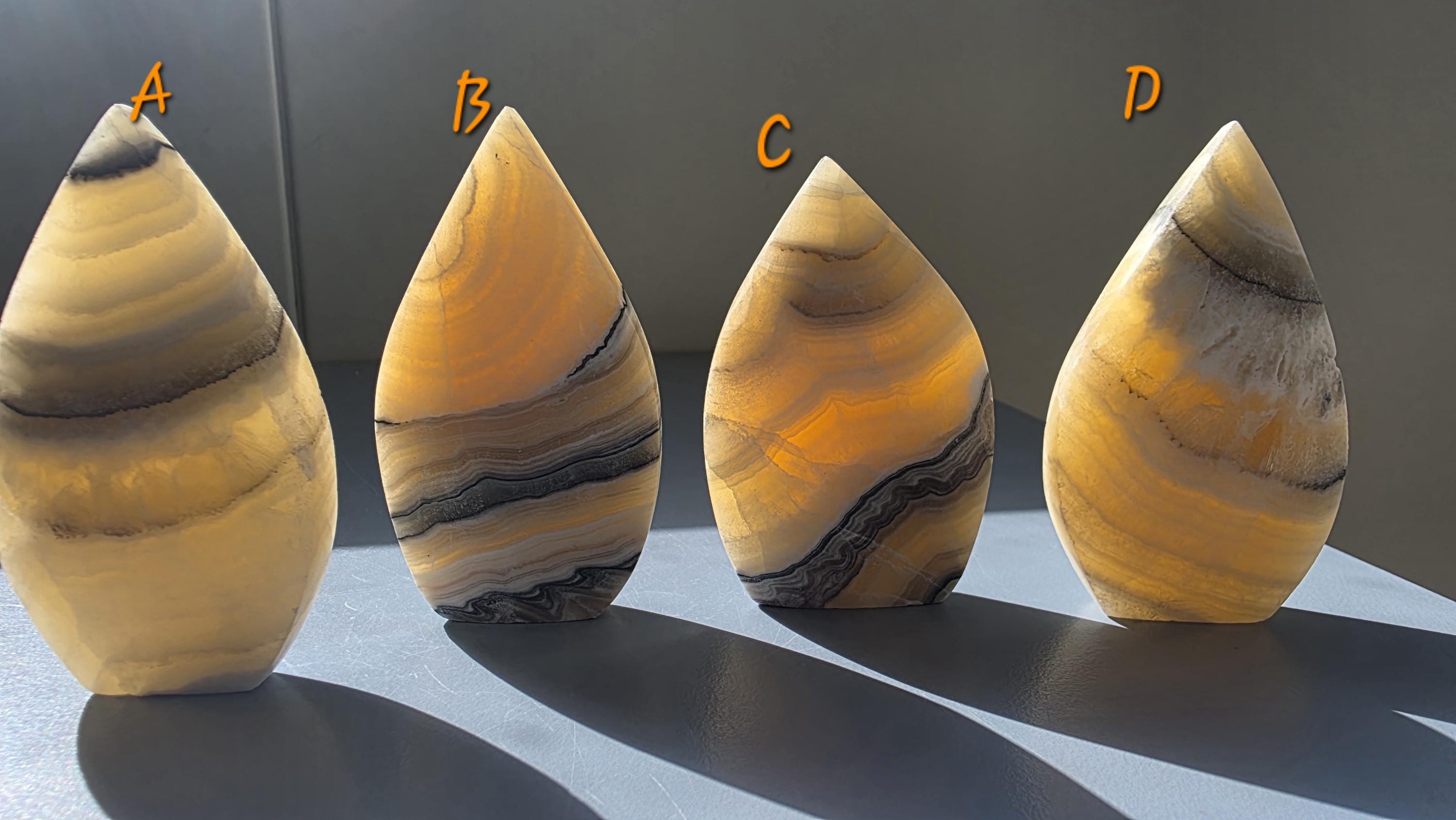 Banded Orange Calcite Tear-Drop Ornament, Matte Finish Mango Calcite Stone