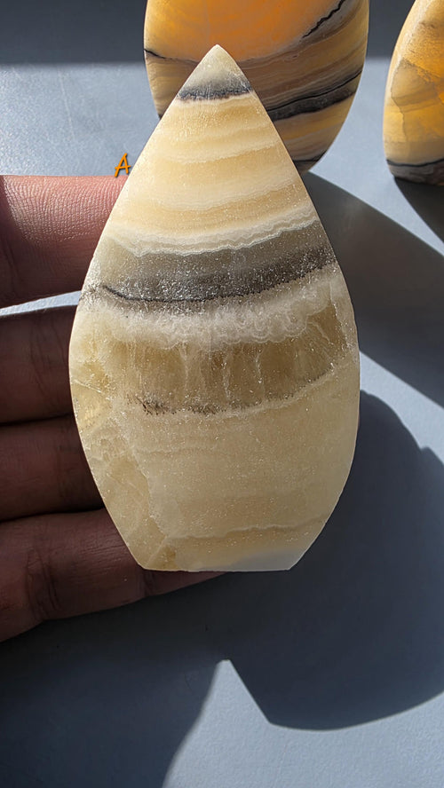 Banded Orange Calcite Tear-Drop Ornament, Matte Finish Mango Calcite Stone