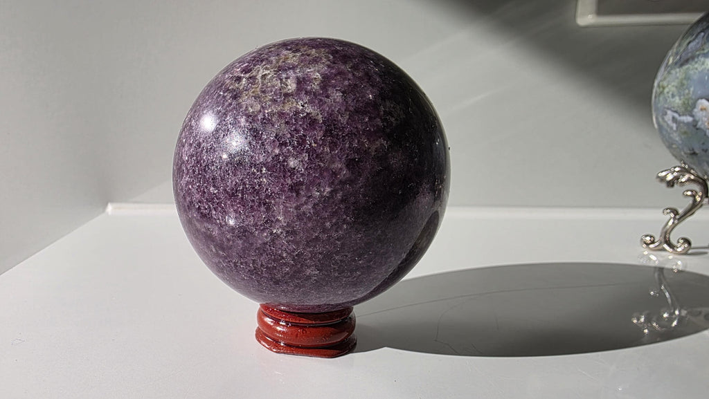 Lepidolite Sphere with Smoky Quartz Inclusions