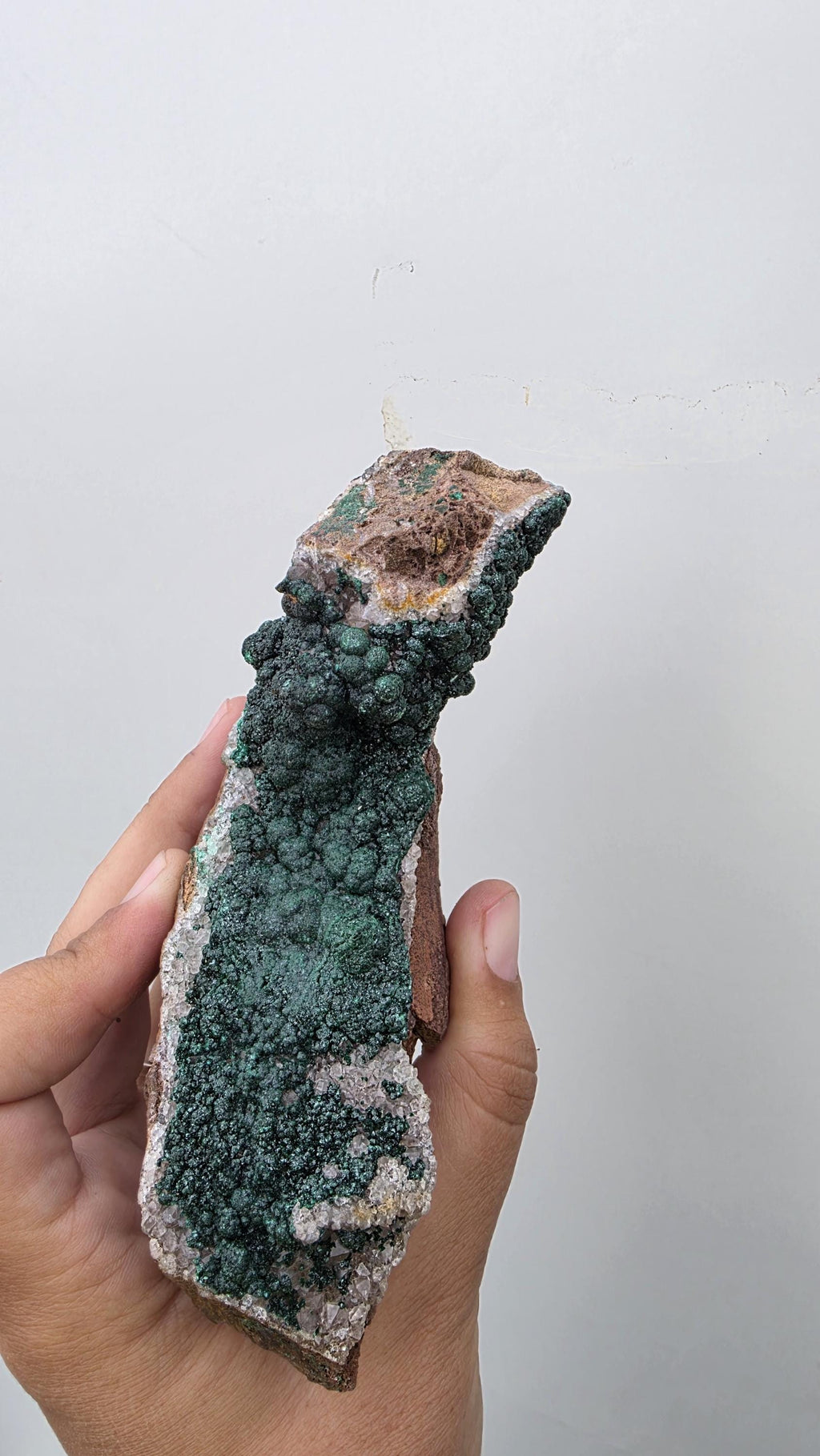 Velvet Botryoidal Malachite on Druzy Quartz Matrix - Kambove, DR Congo (392 grams) - collectors piece