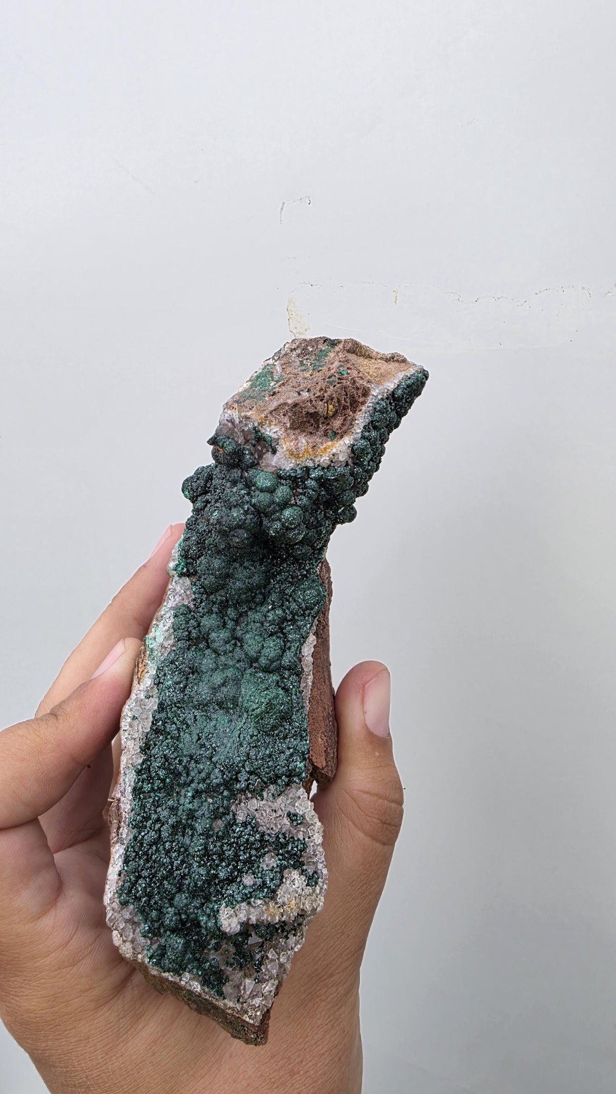 Velvet Botryoidal Malachite on Druzy Quartz Matrix - Kambove, DR Congo (392 grams) - collectors piece