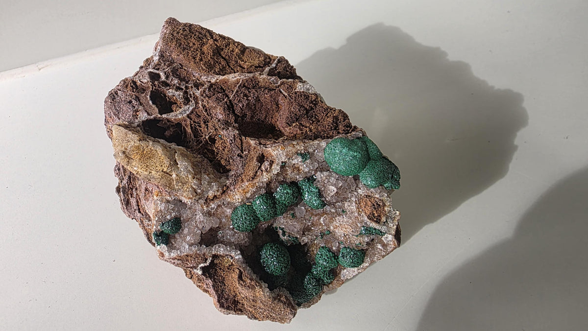 Sparkling Botryoidal Malachite on Druzy Quartz Matrix - Kambove, DR Congo (272g) - collectors piece