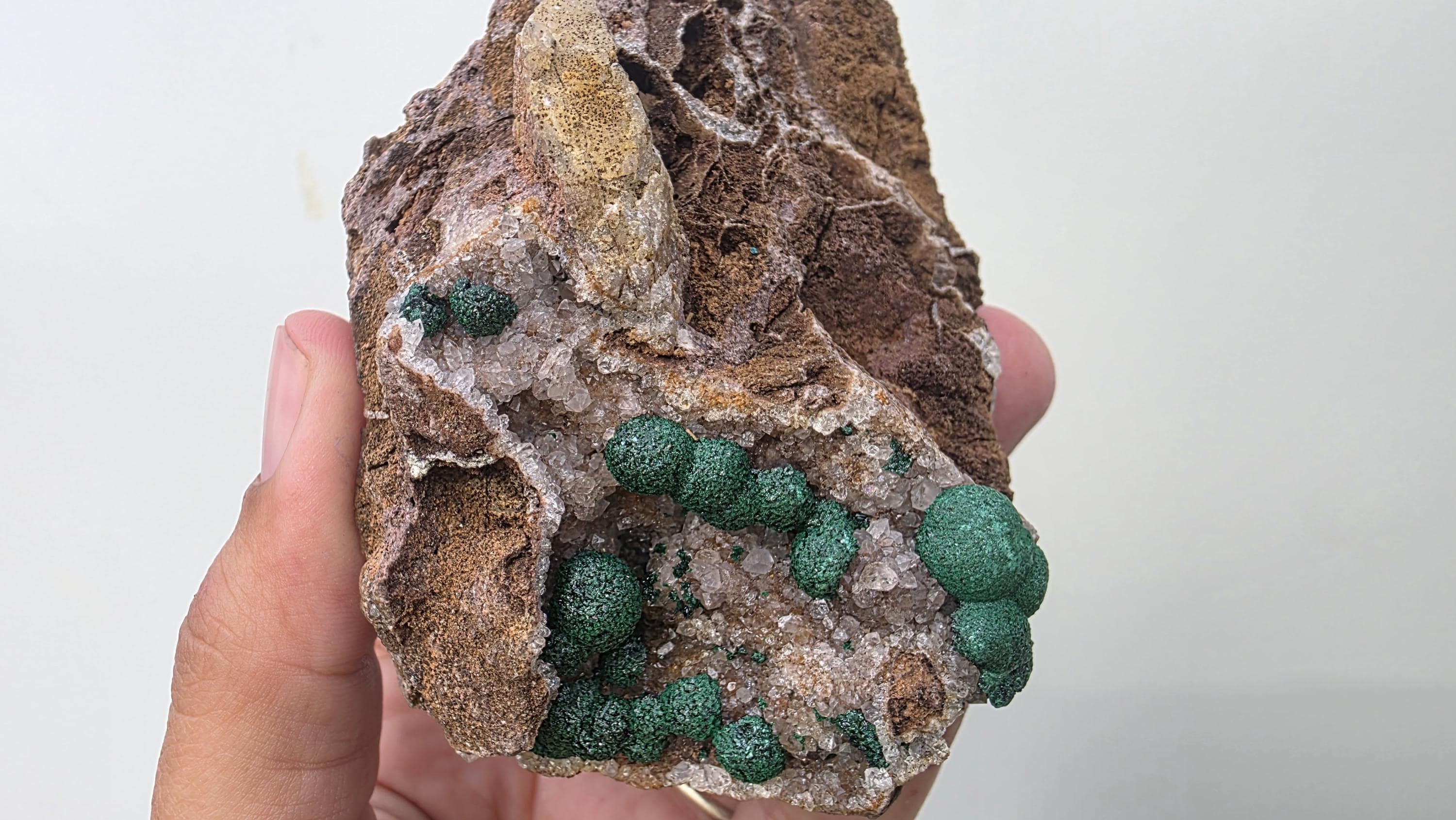 Sparkling Botryoidal Malachite on Druzy Quartz Matrix - Kambove, DR Congo (272g) - collectors piece