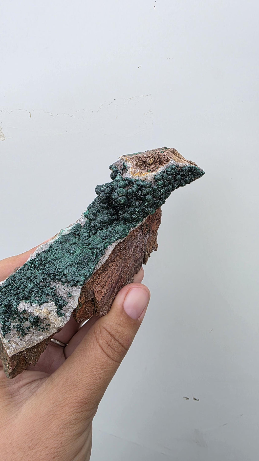 Velvet Botryoidal Malachite on Druzy Quartz Matrix - Kambove, DR Congo (392 grams) - collectors piece