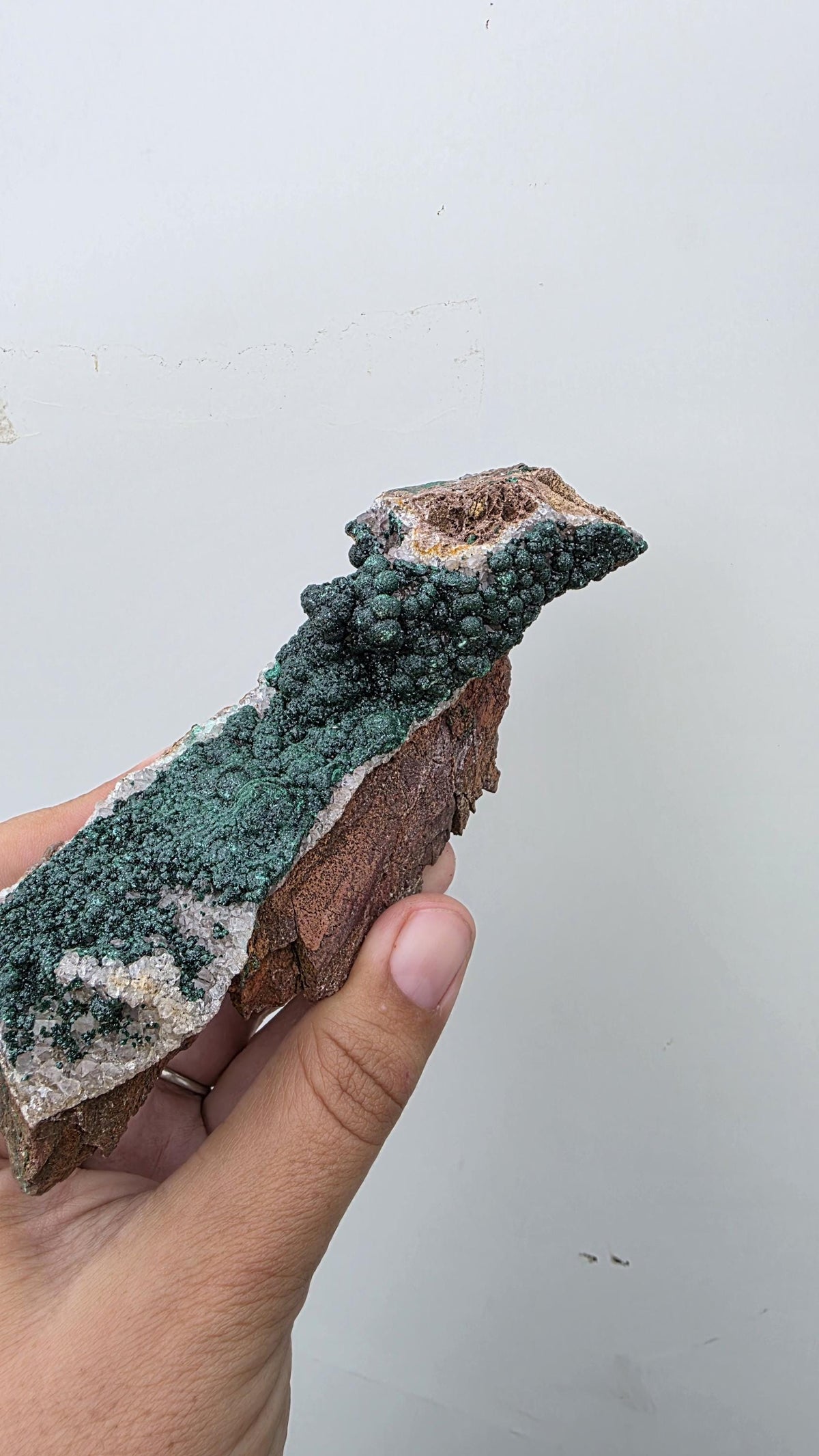 Velvet Botryoidal Malachite on Druzy Quartz Matrix - Kambove, DR Congo (392 grams) - collectors piece