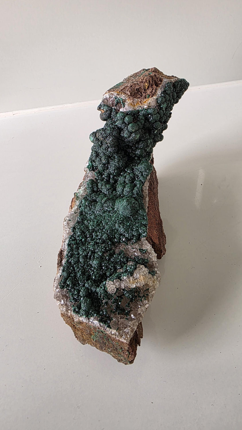 Velvet Botryoidal Malachite on Druzy Quartz Matrix - Kambove, DR Congo (392 grams) - collectors piece