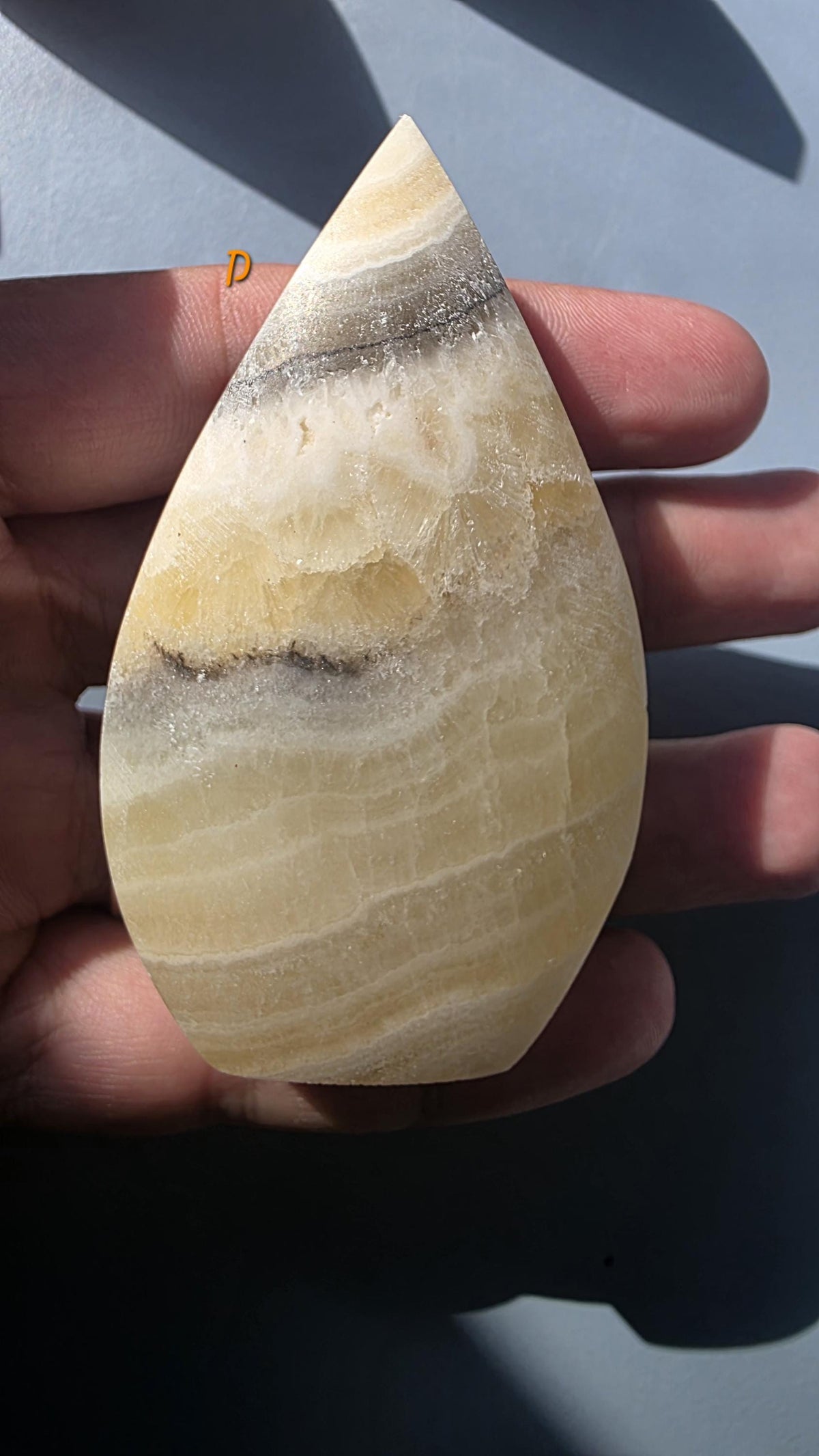 Banded Orange Calcite Tear-Drop Ornament, Matte Finish Mango Calcite Stone