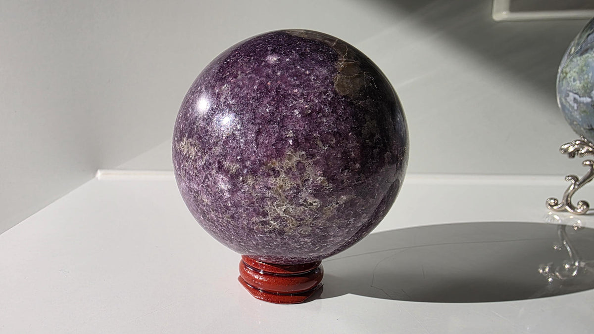Lepidolite Sphere with Smoky Quartz Inclusions