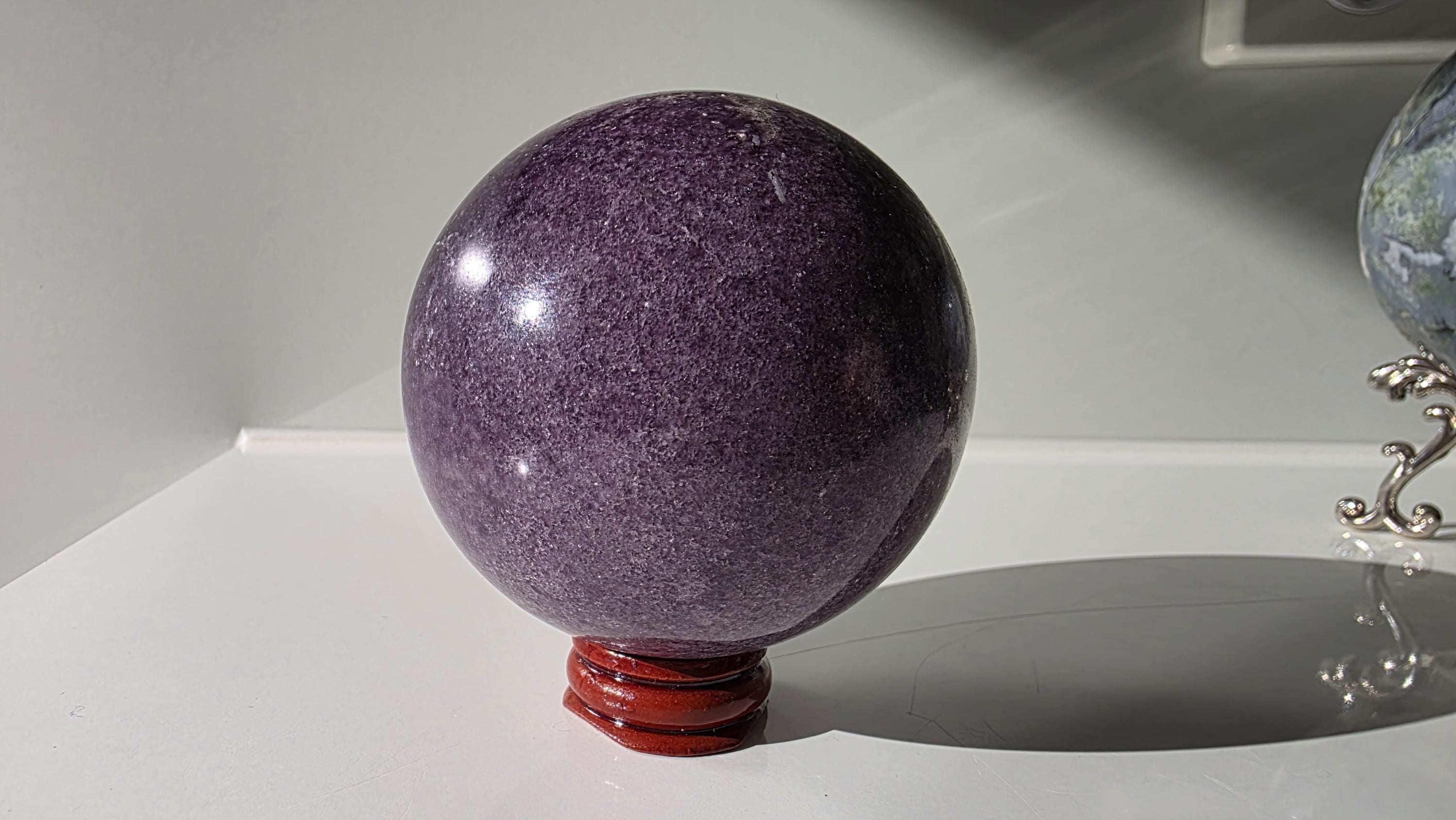 Lepidolite Sphere with Smoky Quartz Inclusions