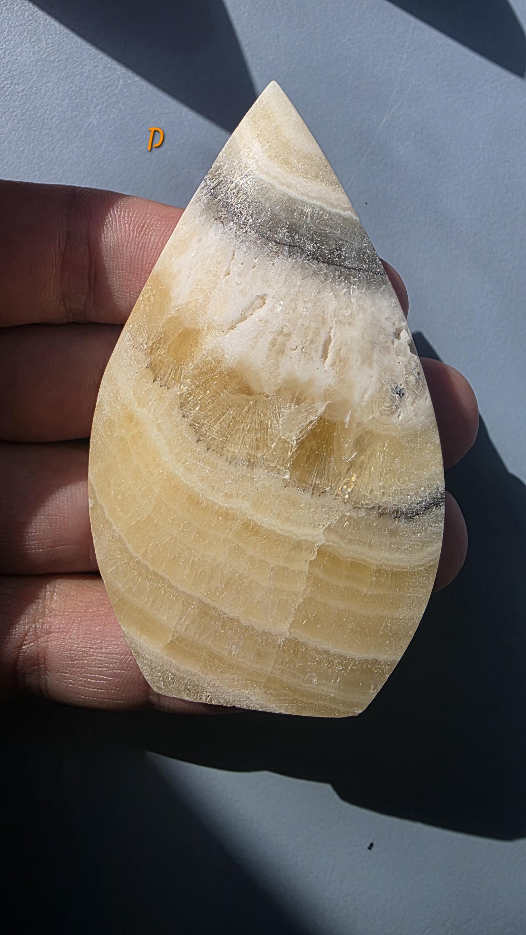 Banded Orange Calcite Tear-Drop Ornament, Matte Finish Mango Calcite Stone