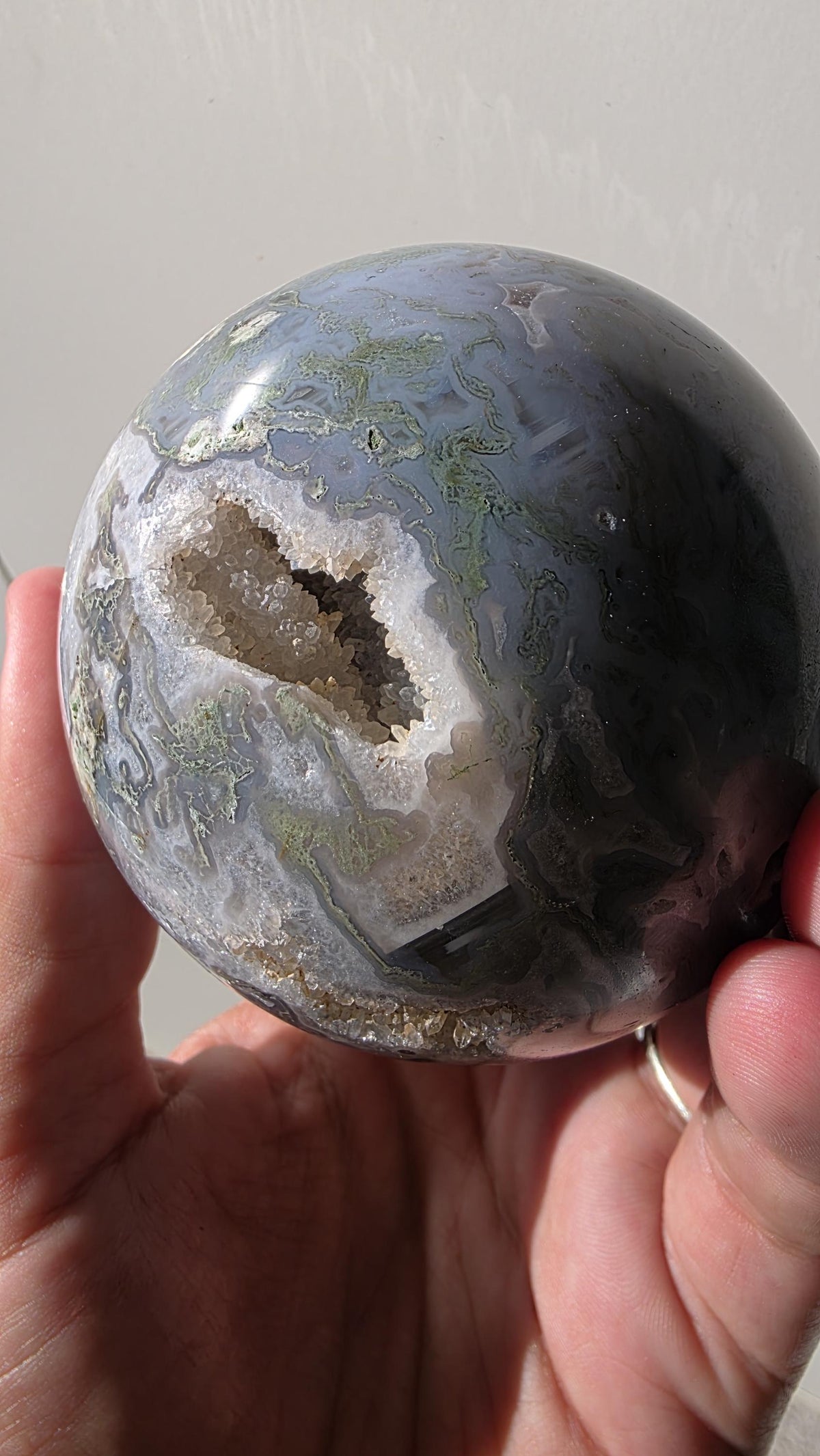 Large Moss Agate Druzy Sphere