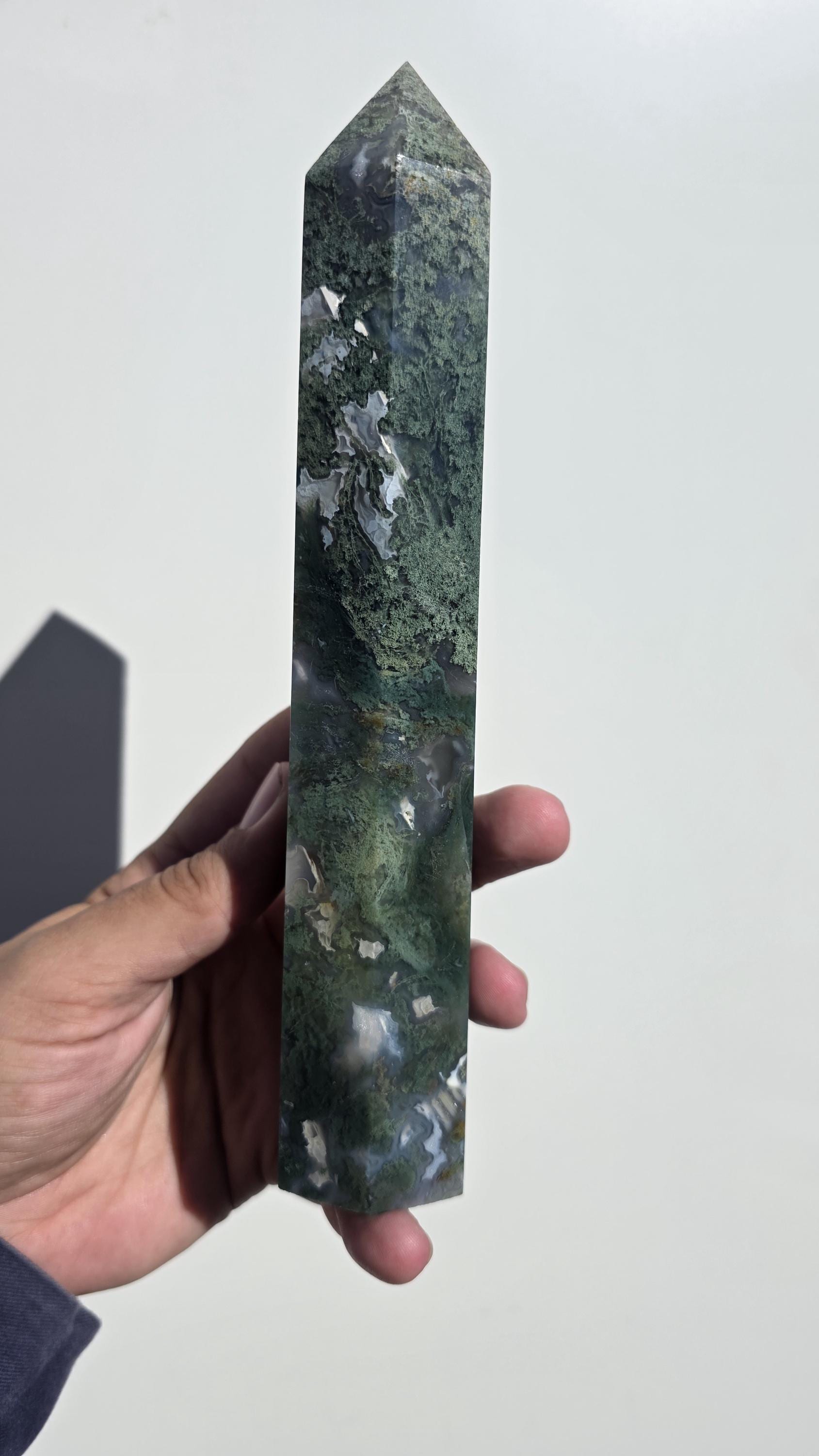 Large Moss Agate Tower