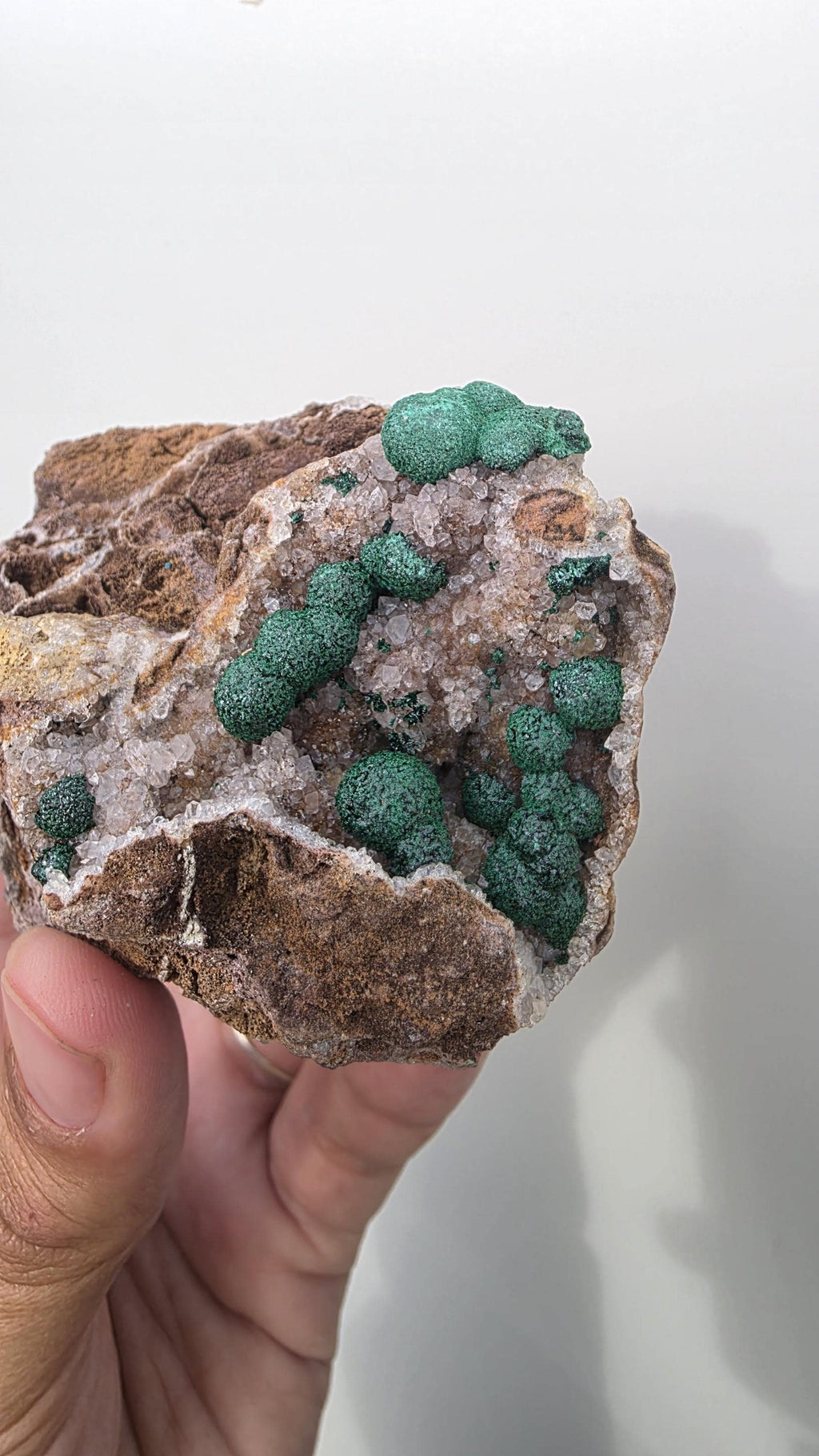 Sparkling Botryoidal Malachite on Druzy Quartz Matrix - Kambove, DR Congo (272g) - collectors piece