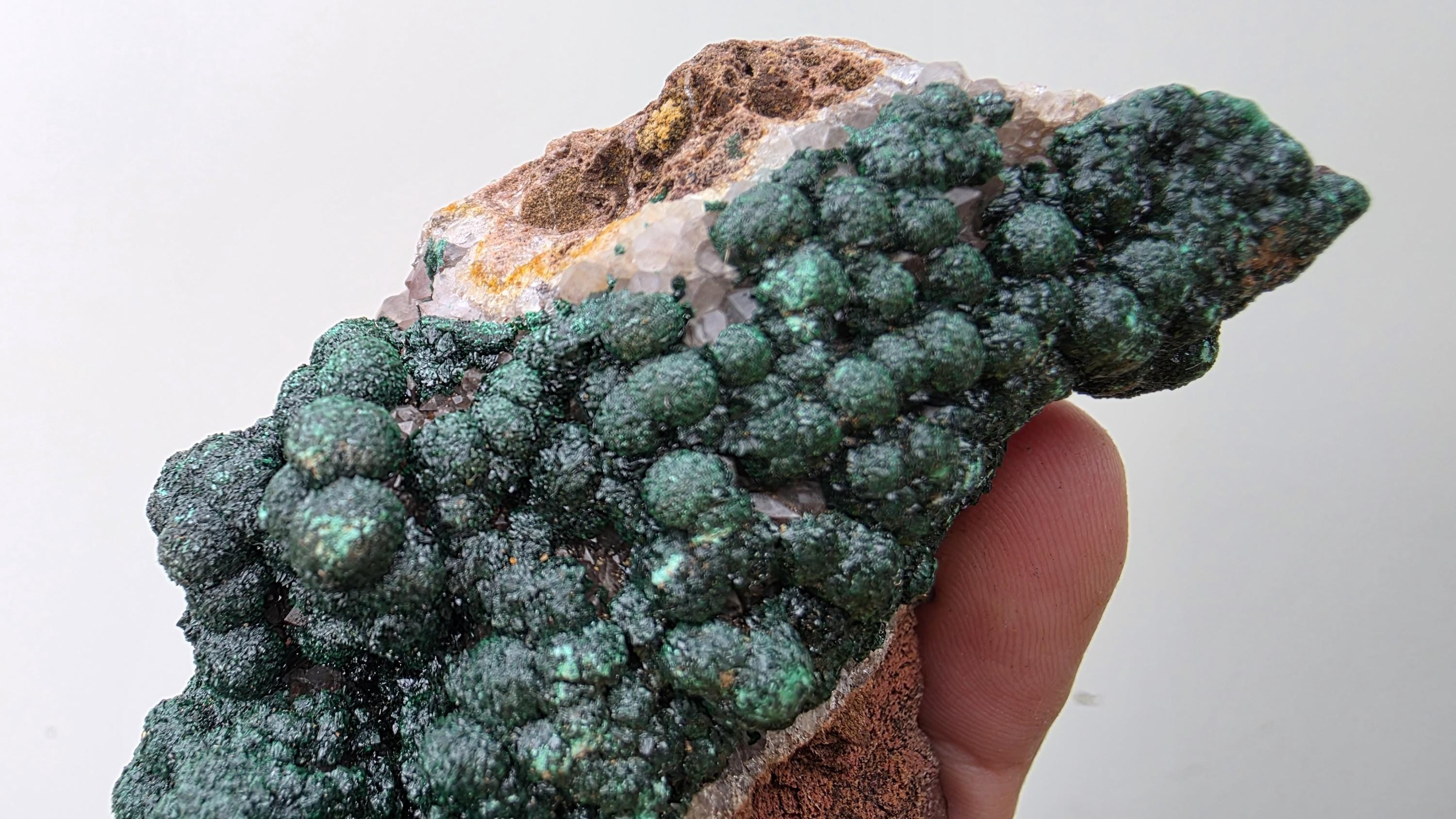Velvet Botryoidal Malachite on Druzy Quartz Matrix - Kambove, DR Congo (392 grams) - collectors piece
