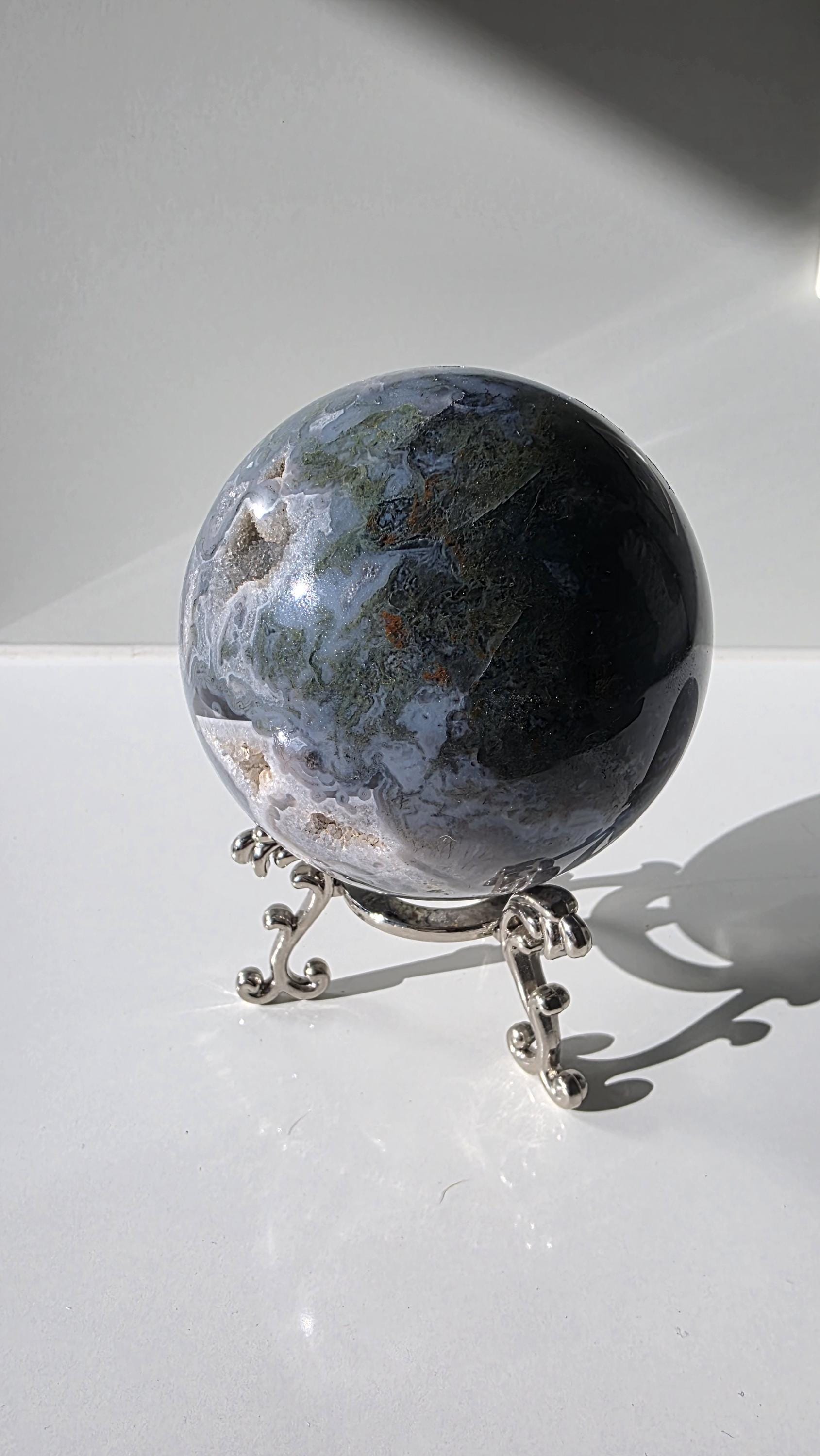 Large Moss Agate Druzy Sphere