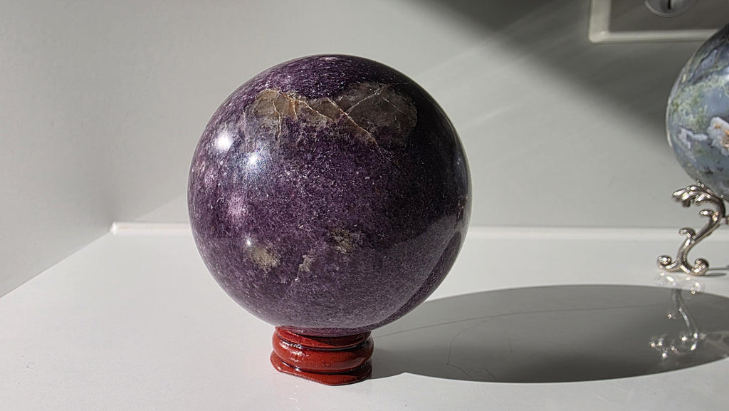 Lepidolite Sphere with Smoky Quartz Inclusions