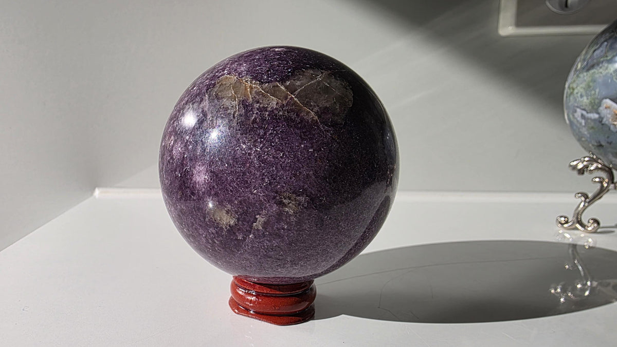 Lepidolite Sphere with Smoky Quartz Inclusions