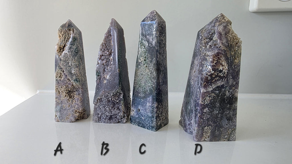 Polished Grape Agate Points: Botryoidal Chalcedony Towers (9.5-10cm)