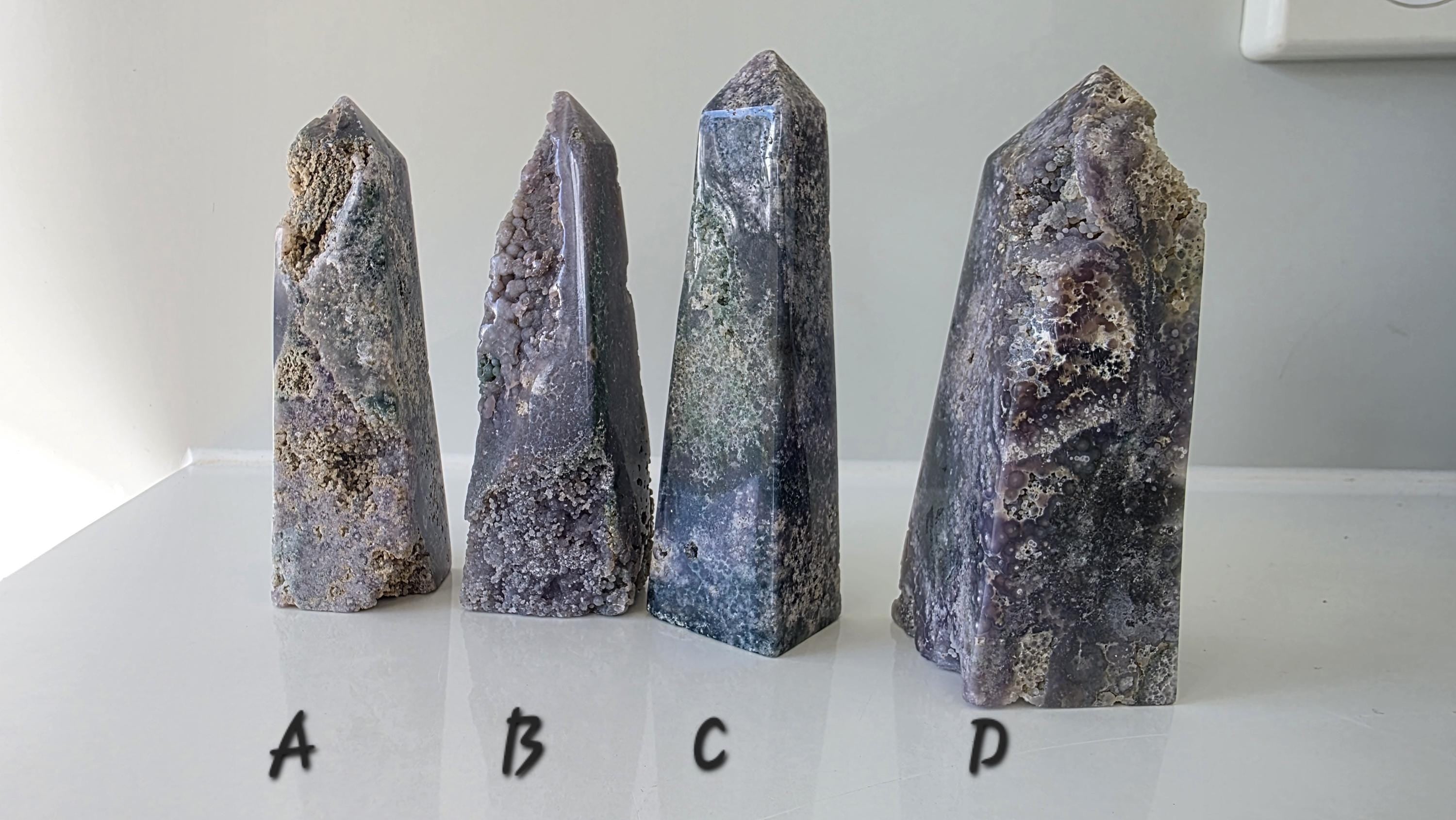 Polished Grape Agate Points: Botryoidal Chalcedony Towers (9.5-10cm)