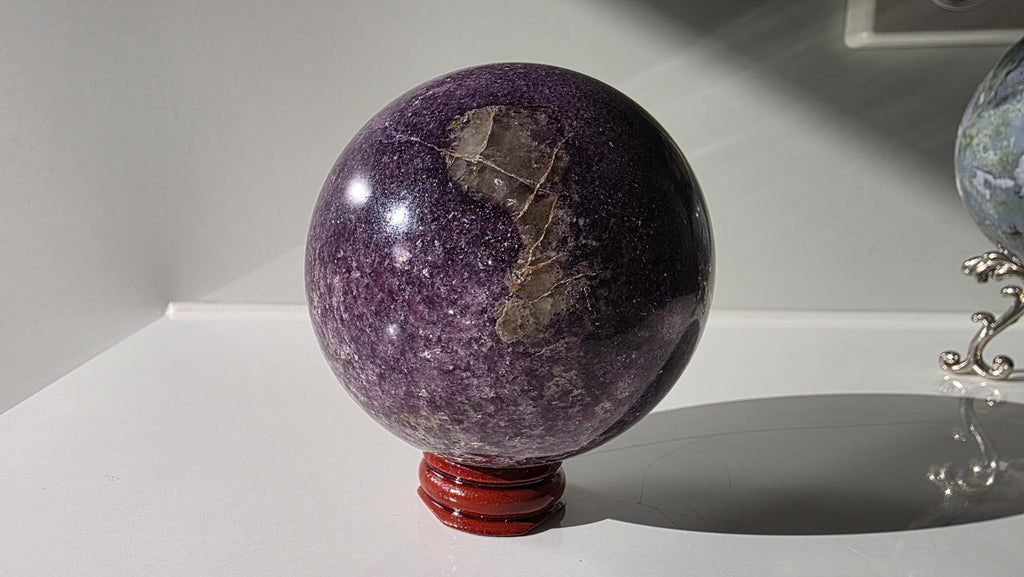 Lepidolite Sphere with Smoky Quartz Inclusions
