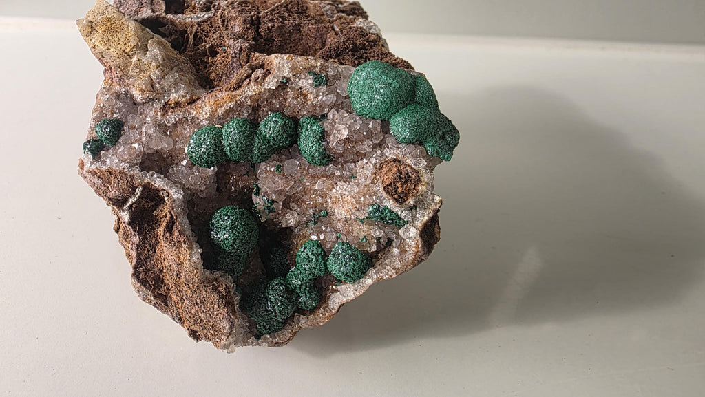 Sparkling Botryoidal Malachite on Druzy Quartz Matrix - Kambove, DR Congo (272g) - collectors piece