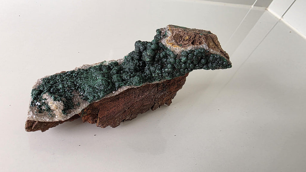 Velvet Botryoidal Malachite on Druzy Quartz Matrix - Kambove, DR Congo (392 grams) - collectors piece