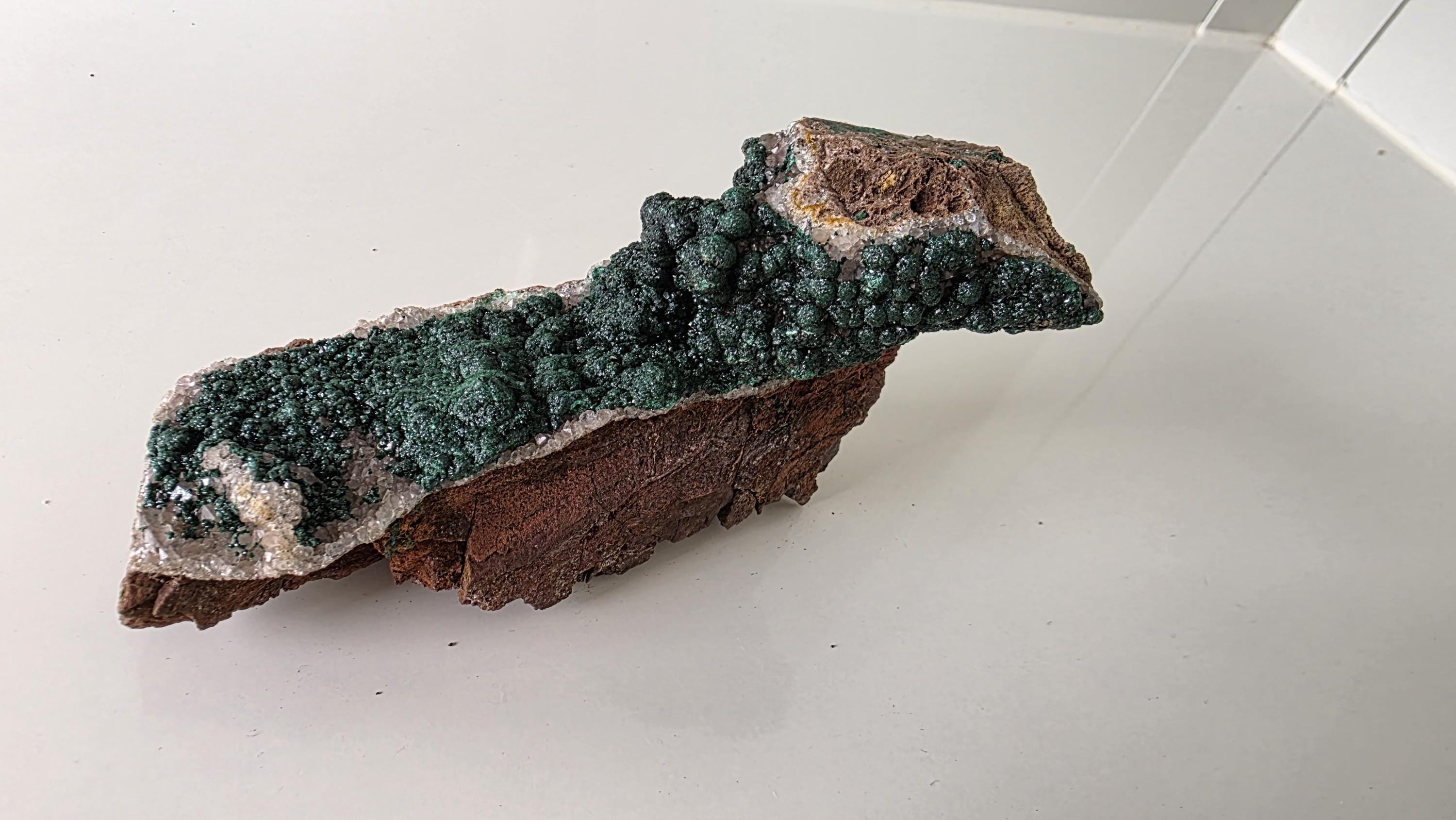 Velvet Botryoidal Malachite on Druzy Quartz Matrix - Kambove, DR Congo (392 grams) - collectors piece