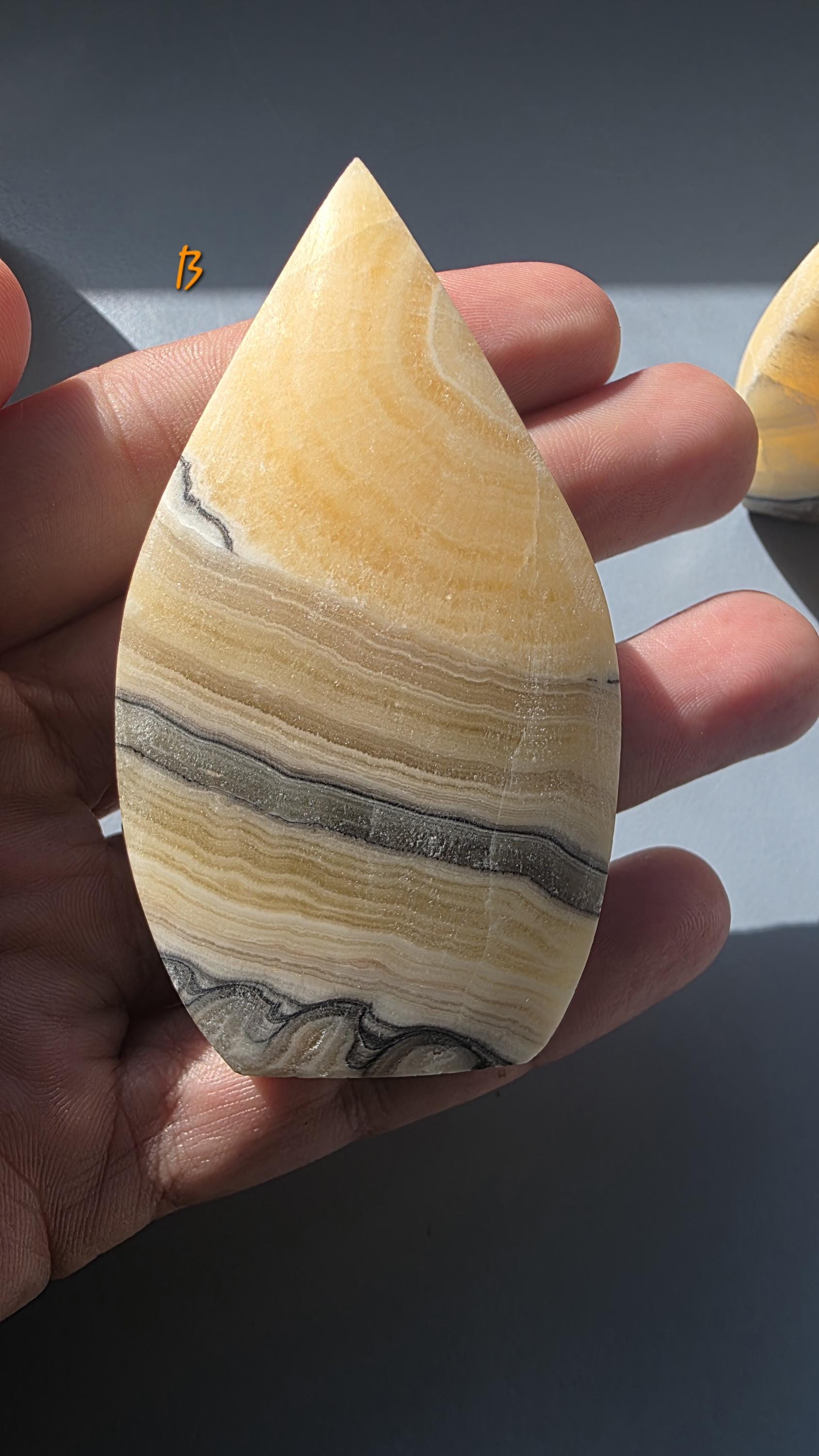 Banded Orange Calcite Tear-Drop Ornament, Matte Finish Mango Calcite Stone