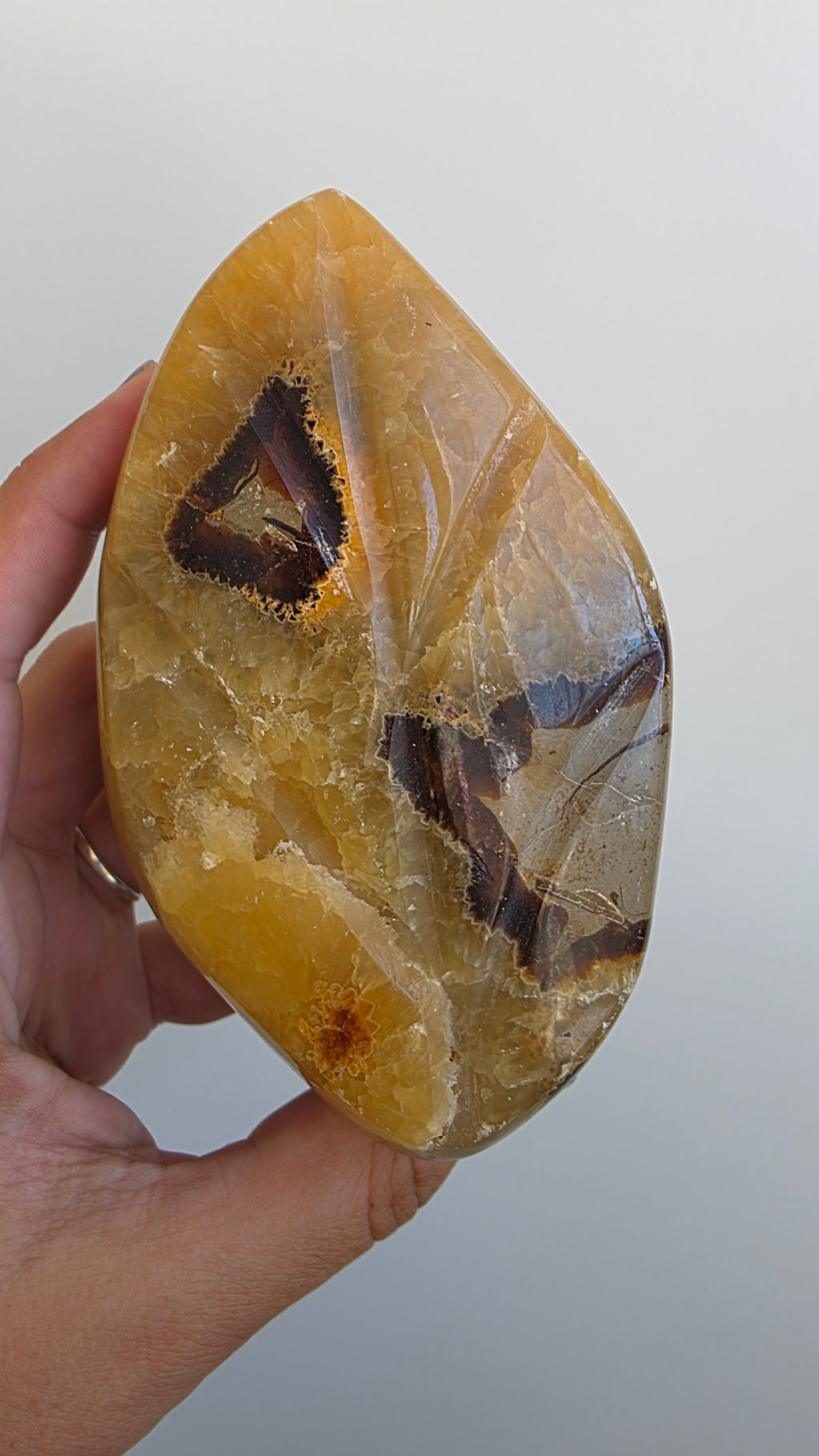 Hand-Carved Septarian Leaf Crystal Sculpture – 825g