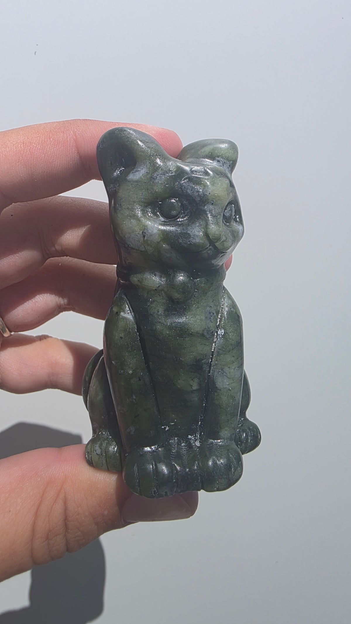 Hand-Carved Serpentine Jade Cat Carvings – Choice of 6 Unique Crystal Carvings
