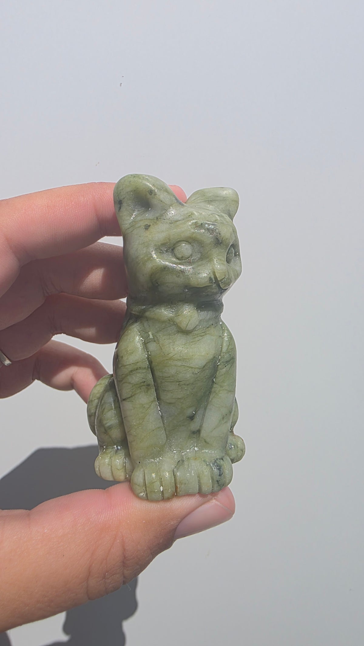 Hand-Carved Serpentine Jade Cat Carvings – Choice of 6 Unique Crystal Carvings