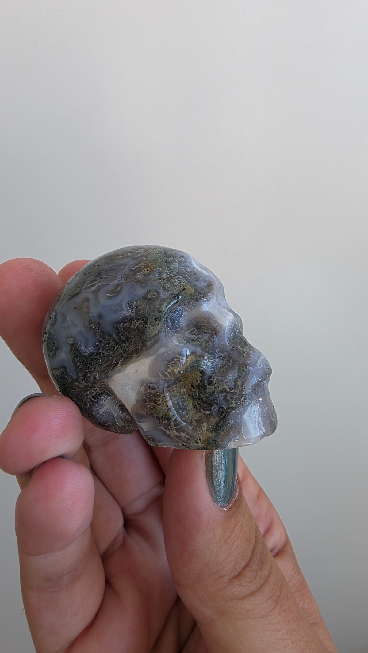 Hand-Carved Moss Agate Crystals Skulls