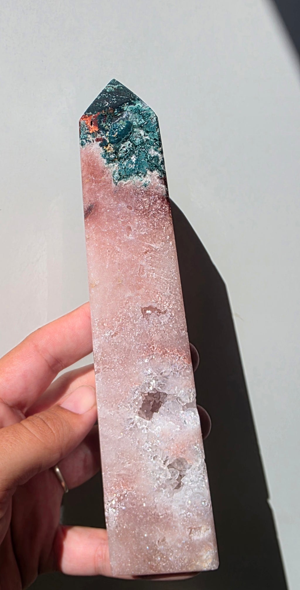 Breathtaking Brazilian Pink Amethyst & Green Jasper Tower (478g)
