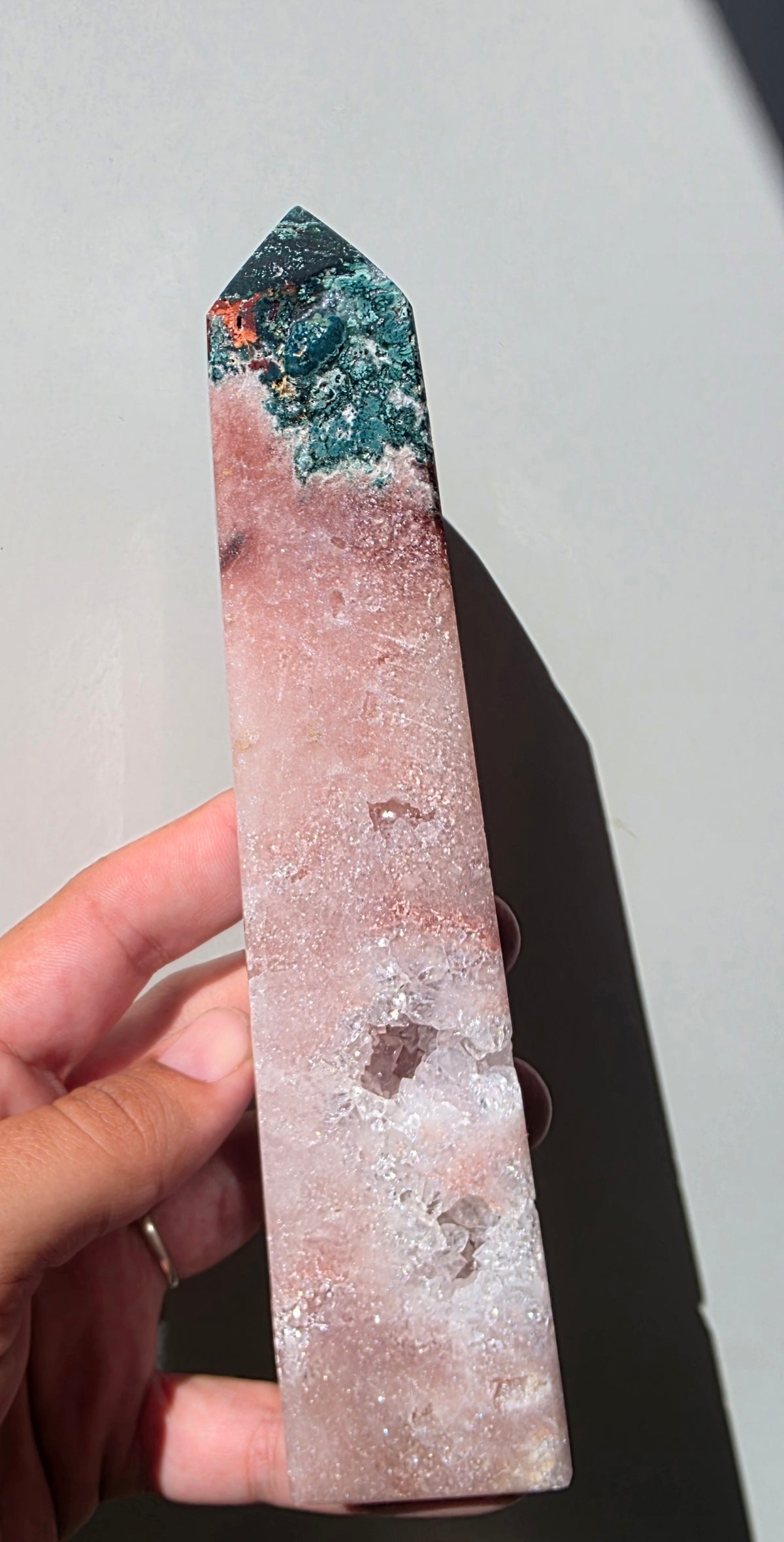 Breathtaking Brazilian Pink Amethyst & Green Jasper Tower (478g)