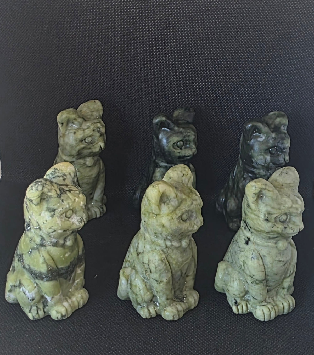 Hand-Carved Serpentine Jade Cat Carvings – Choice of 6 Unique Crystal Carvings