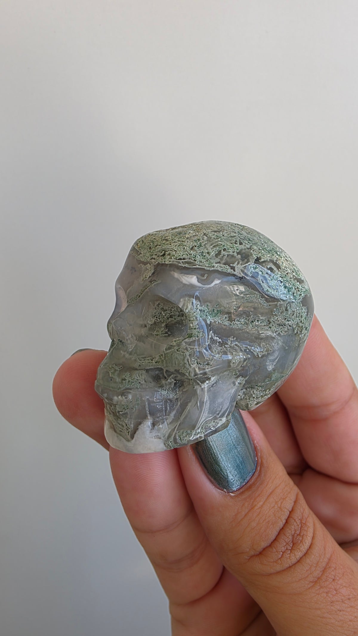 Hand-Carved Moss Agate Crystals Skulls