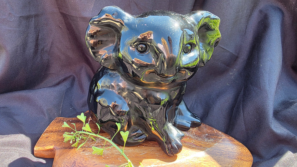 Hand-Carved Black Obsidian Koala Crystal (800g)