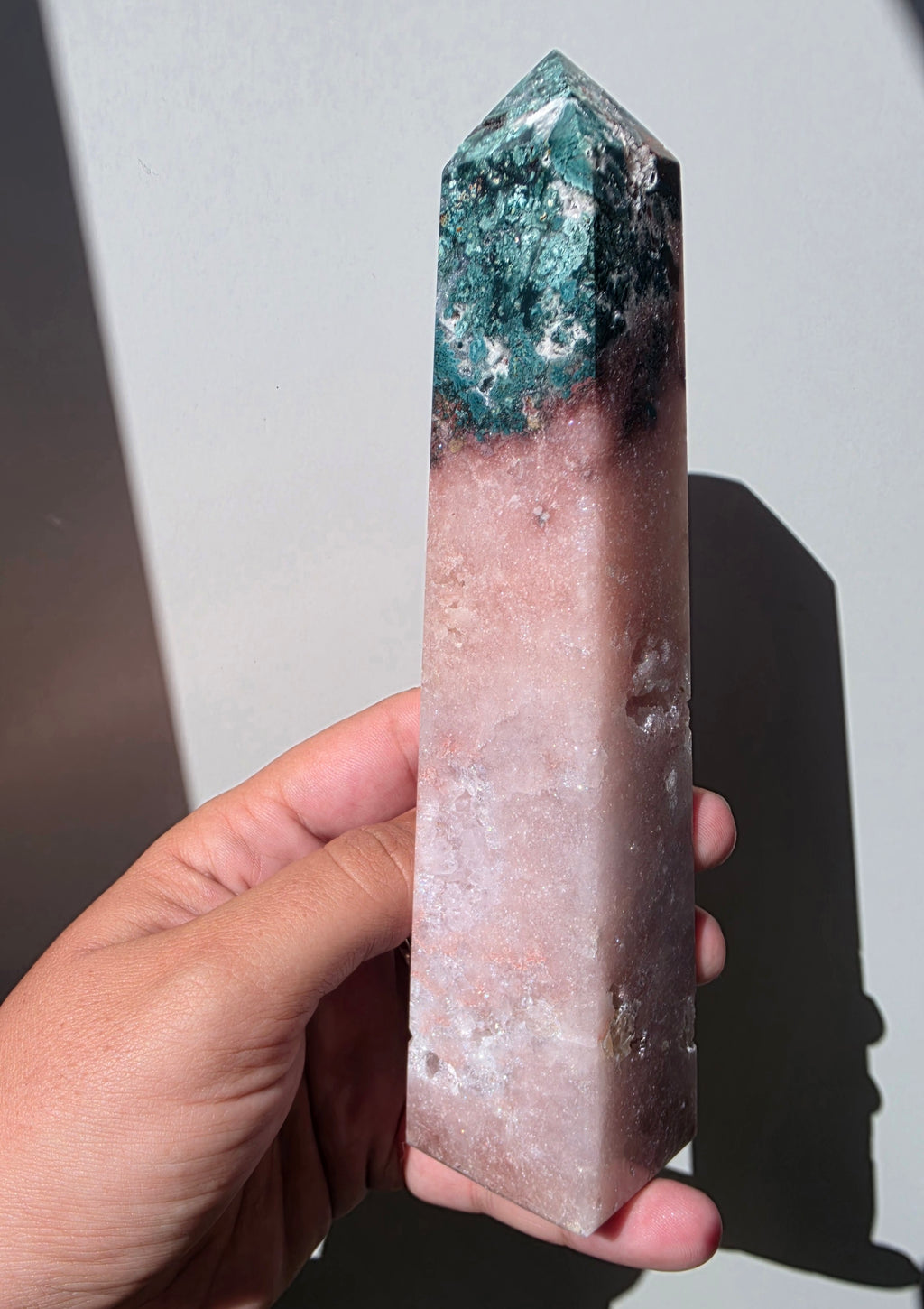 Breathtaking Brazilian Pink Amethyst & Green Jasper Tower (478g)