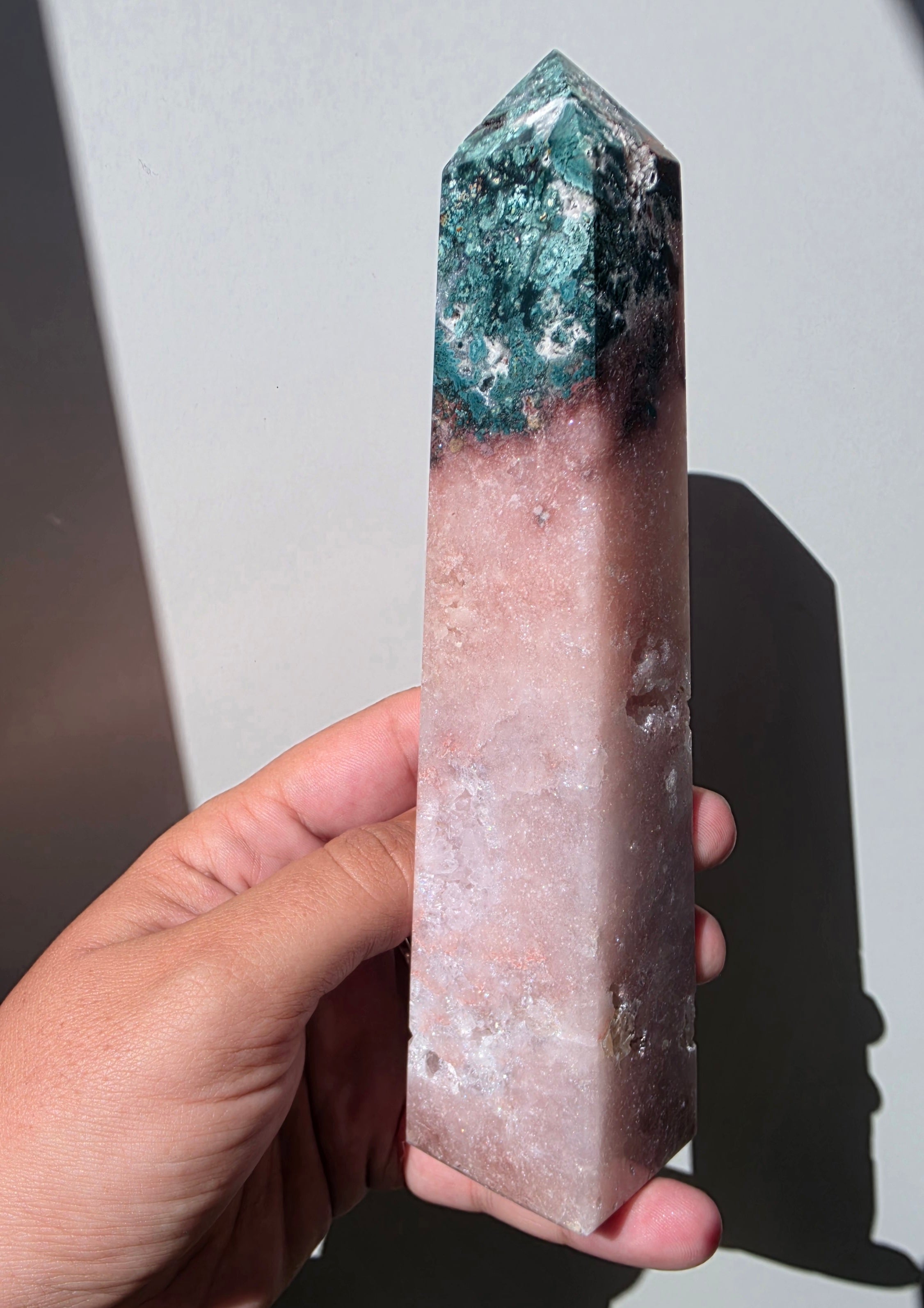 Breathtaking Brazilian Pink Amethyst & Green Jasper Tower (478g)