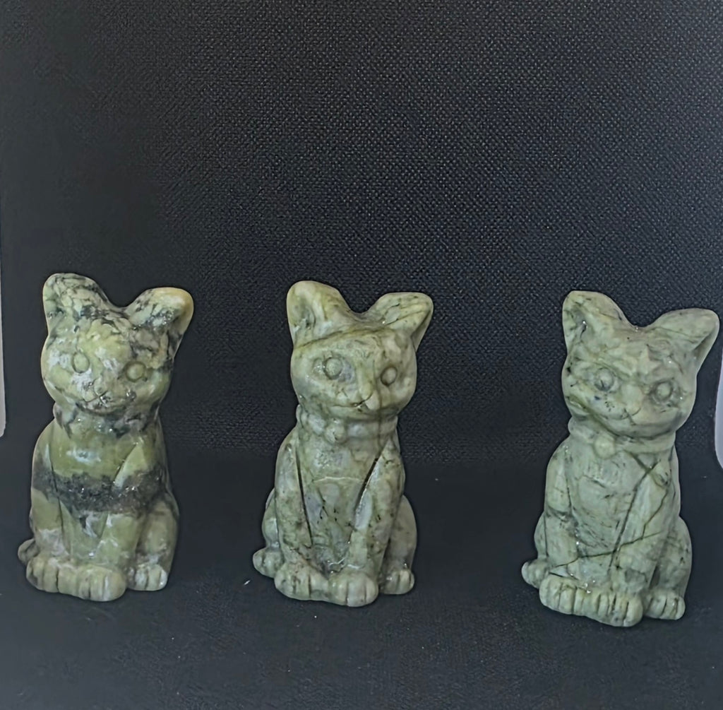 Hand-Carved Serpentine Jade Cat Carvings – Choice of 6 Unique Crystal Carvings