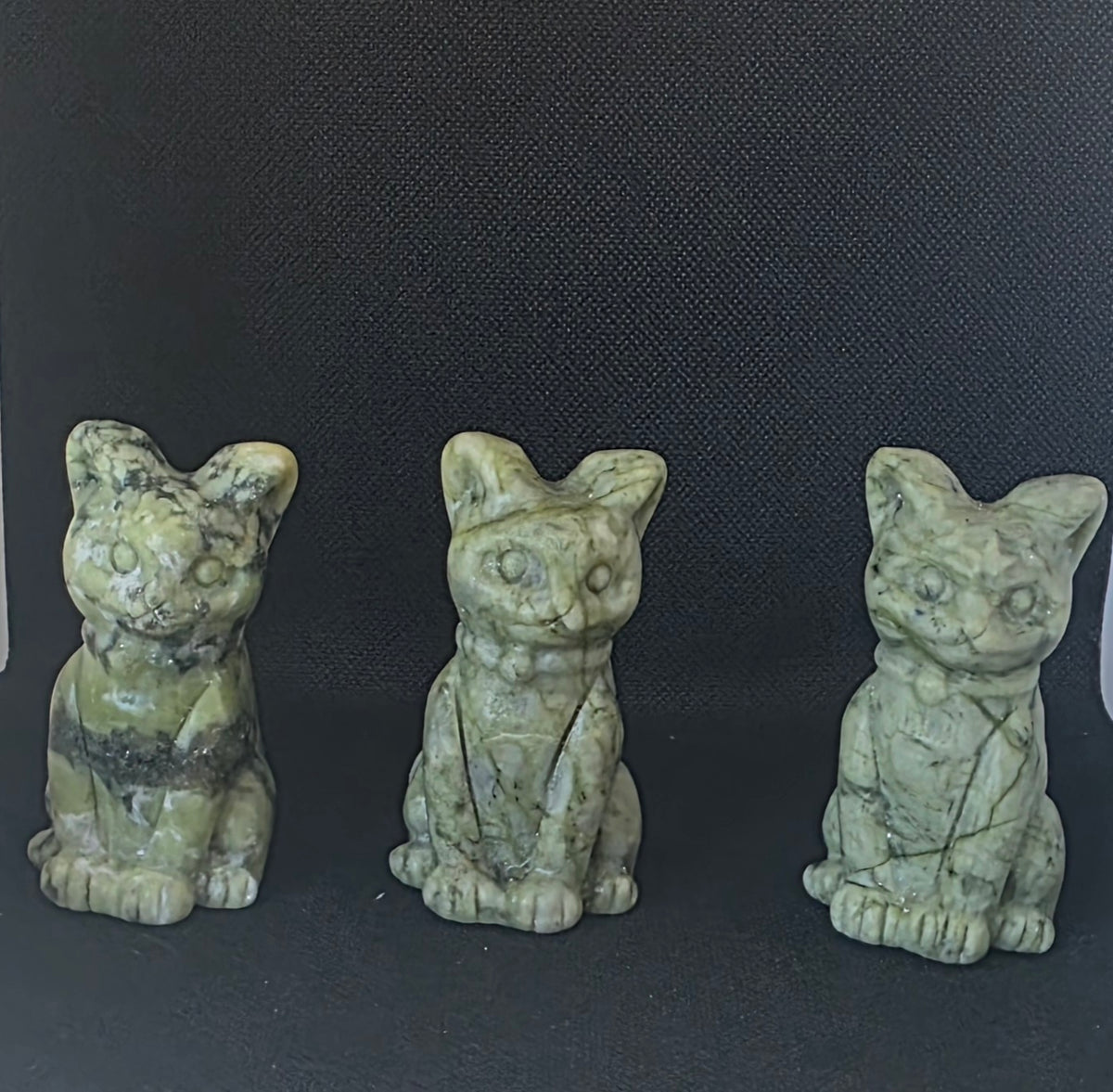 Hand-Carved Serpentine Jade Cat Carvings – Choice of 6 Unique Crystal Carvings