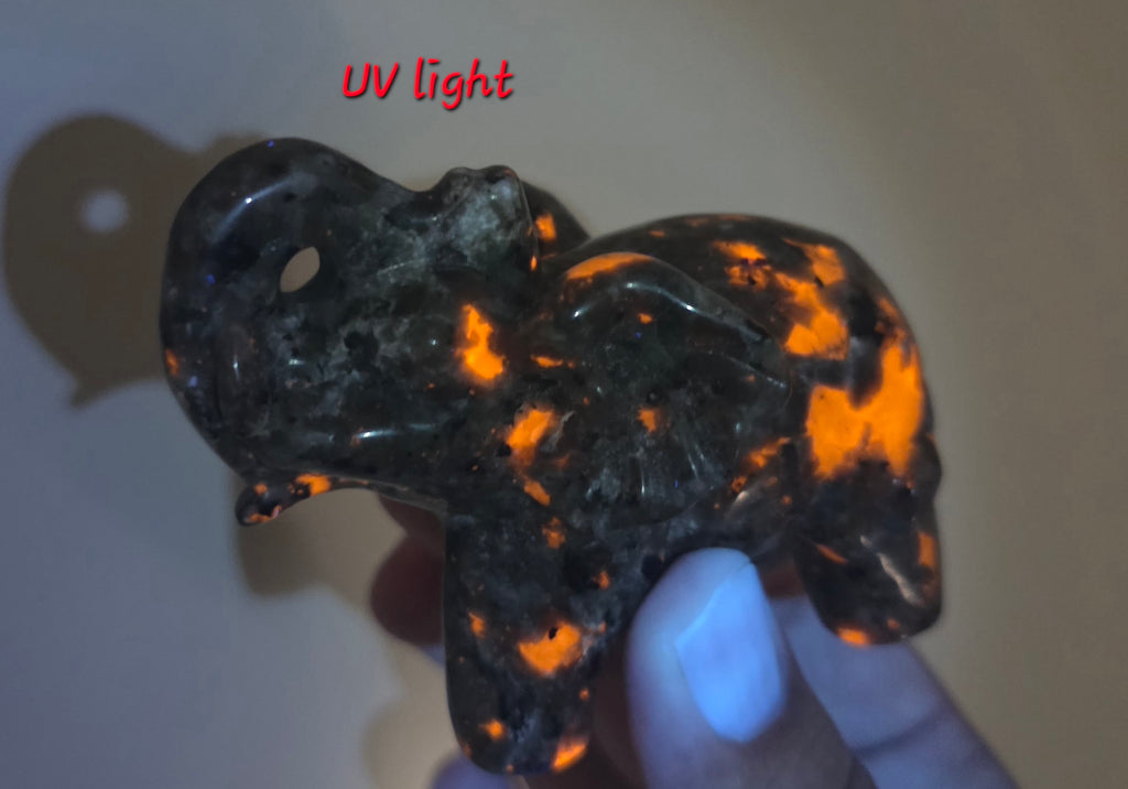 Glowing Yooperlite Elephant Carving – UV-Reactive (8cm) intuitively chosen