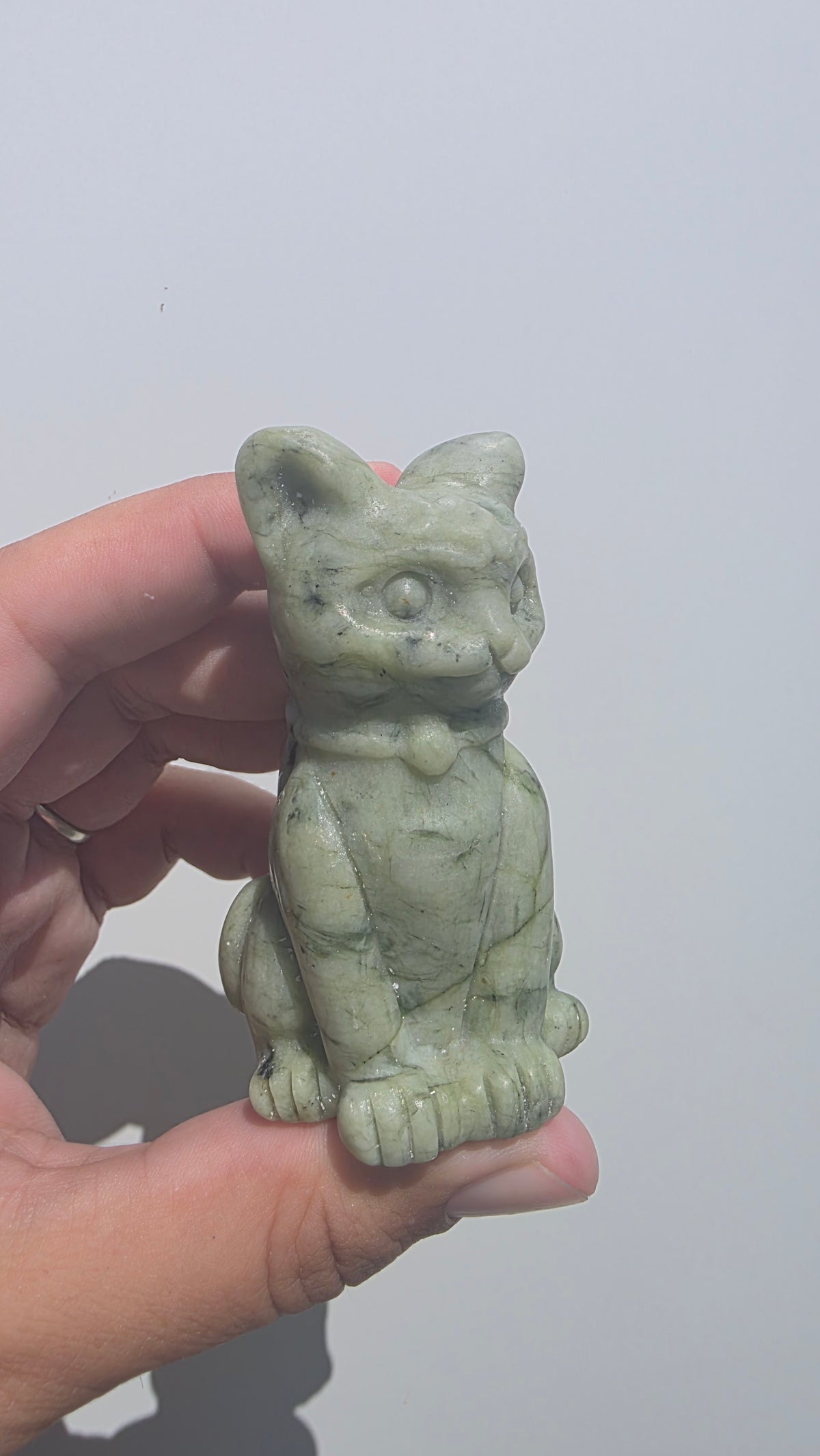 Hand-Carved Serpentine Jade Cat Carvings – Choice of 6 Unique Crystal Carvings