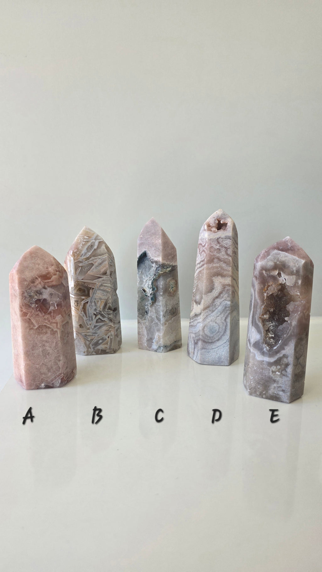 Natural Pink Amethyst Flower Agate Crystal Tower Point – Choose Your Unique Piece